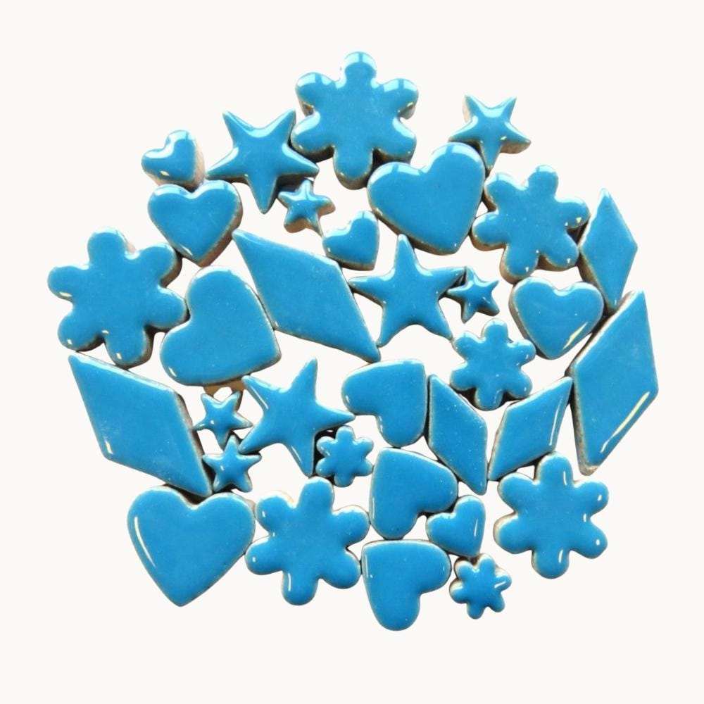 Thalo Blue Ceramic Charm Mix – Hearts, Flowers, Stars & Diamonds for Mosaics 50g Ceramic embellishment for mosaic art