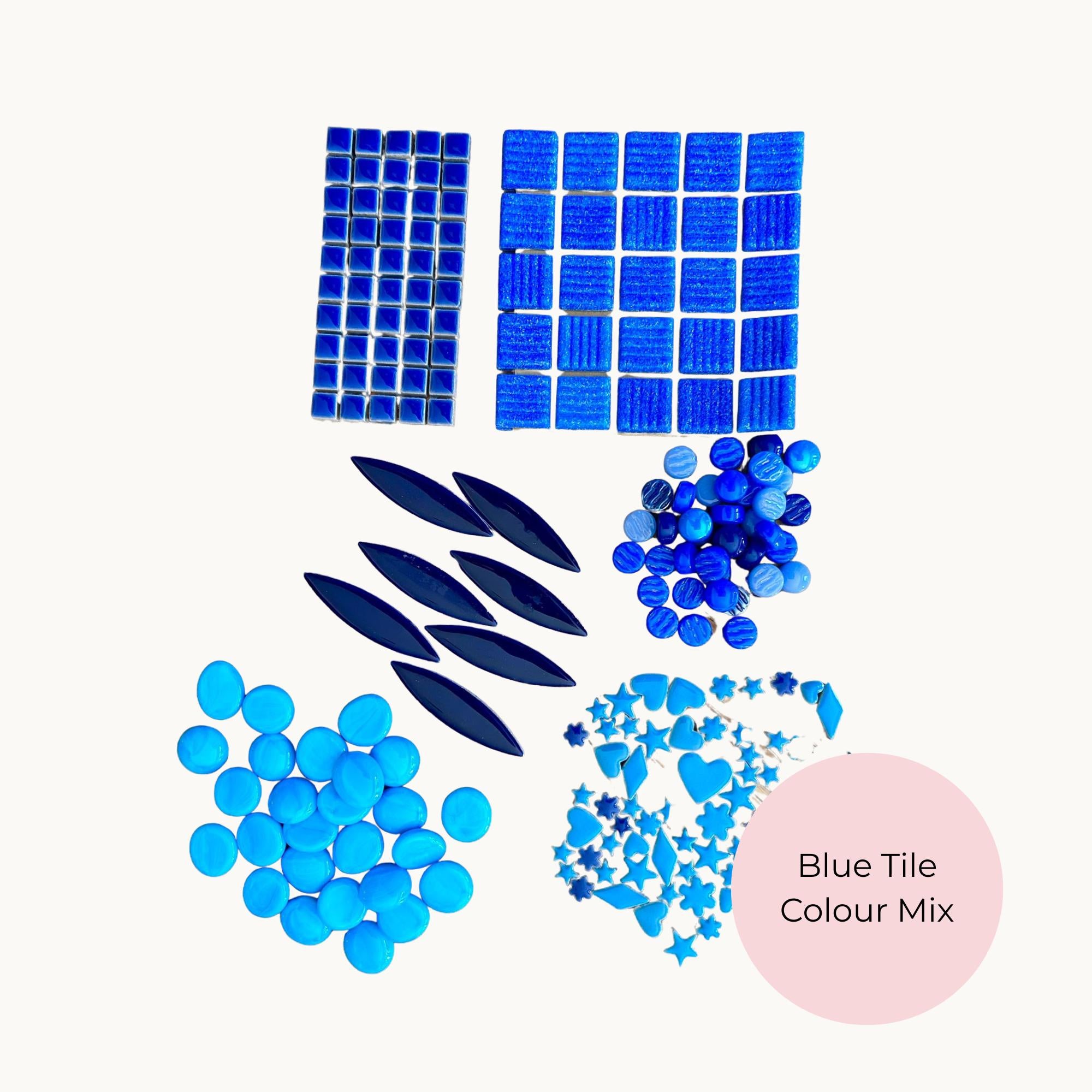Blue Purple Mosaic Tile Starter Set – Ceramic, Glass, Vitreous Mix for Beginners