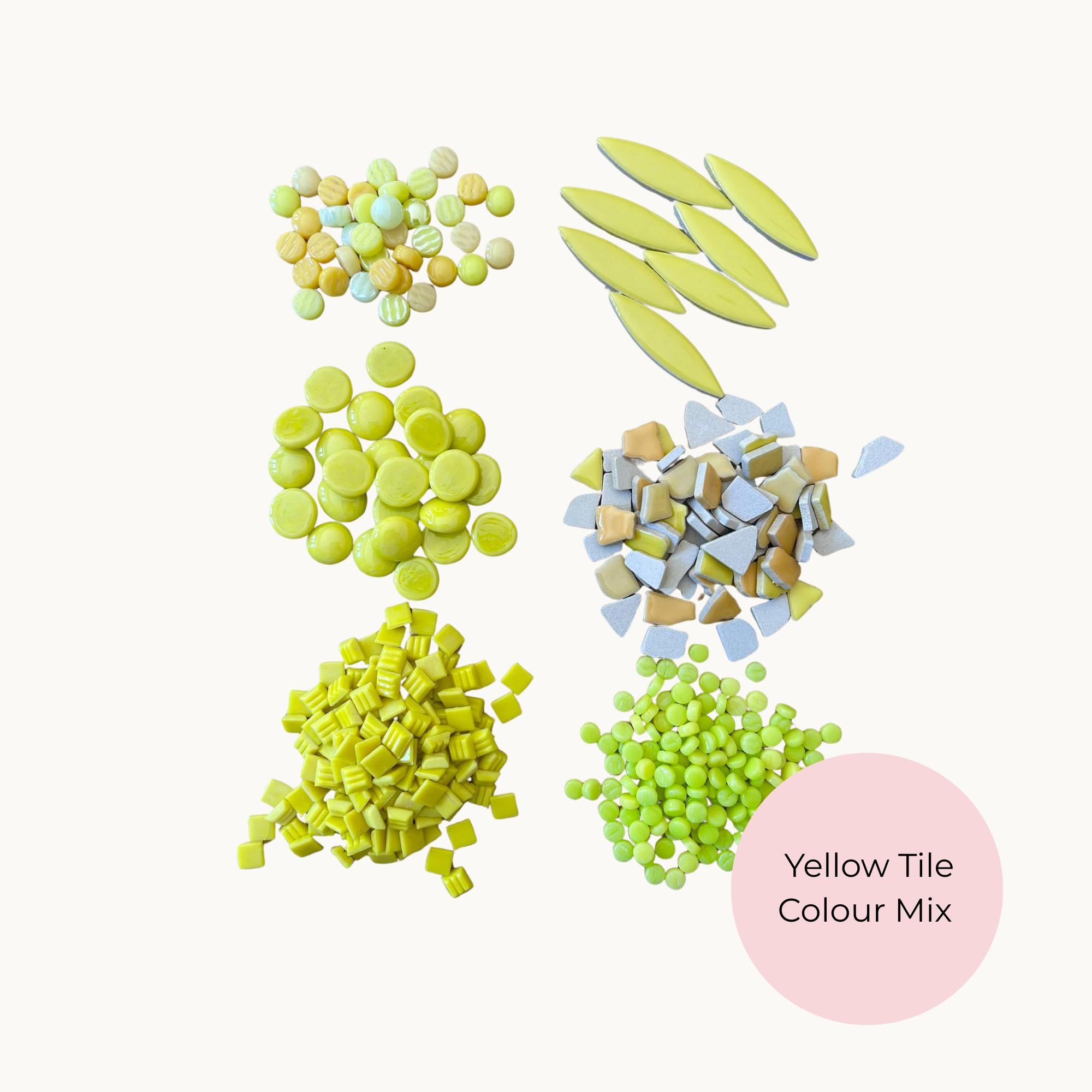 Yellow Mosaic Tile Starter Set – Ceramic, Glass, Vitreous Mix for Beginners