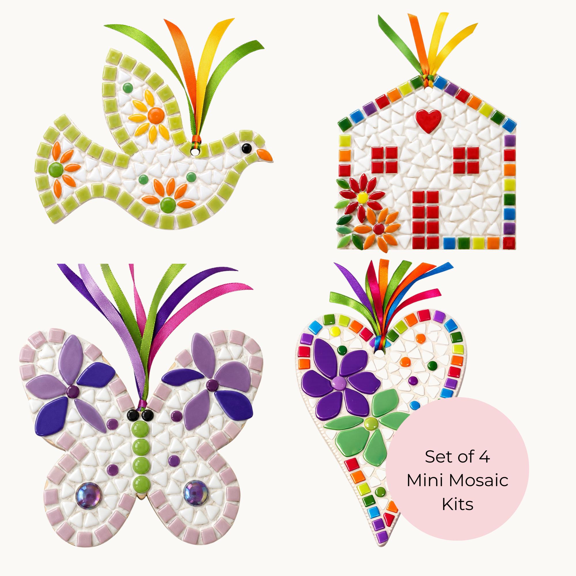 Beginner Mosaic Starter Kit – 4 Mini Mosaic Projects with Tools and Instructions Included