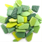 Foliage Greens Snippet Mix – Sintered Glass Jigsaw Style Mosaic Tiles | 100g Pack | Mosaic Supplies