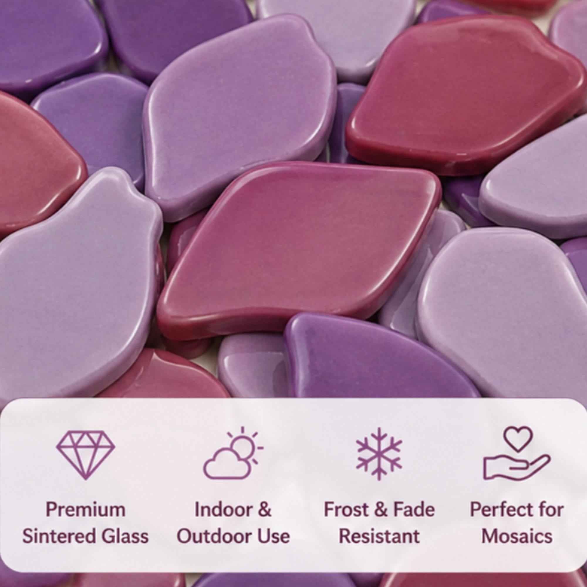 Recycled Glass Mosaic Petals – Free Form Purple Mix, 15 Piece Craft Supplies