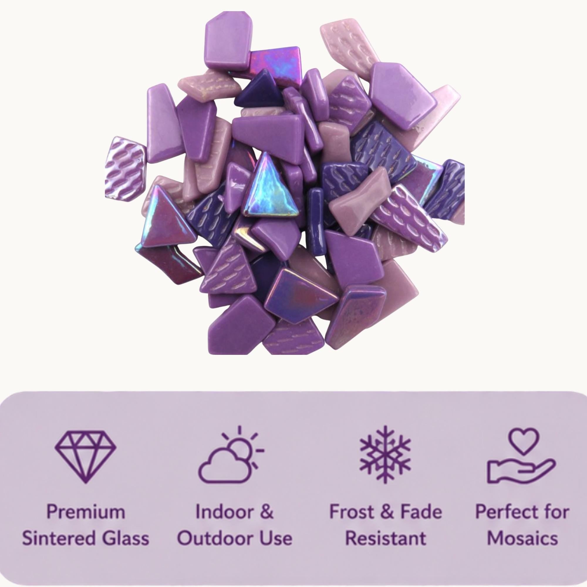 Mistral Purple Snippet Mix – Sintered Glass Jigsaw Style Mosaic Tiles | 100g Pack | Mosaic Supplies