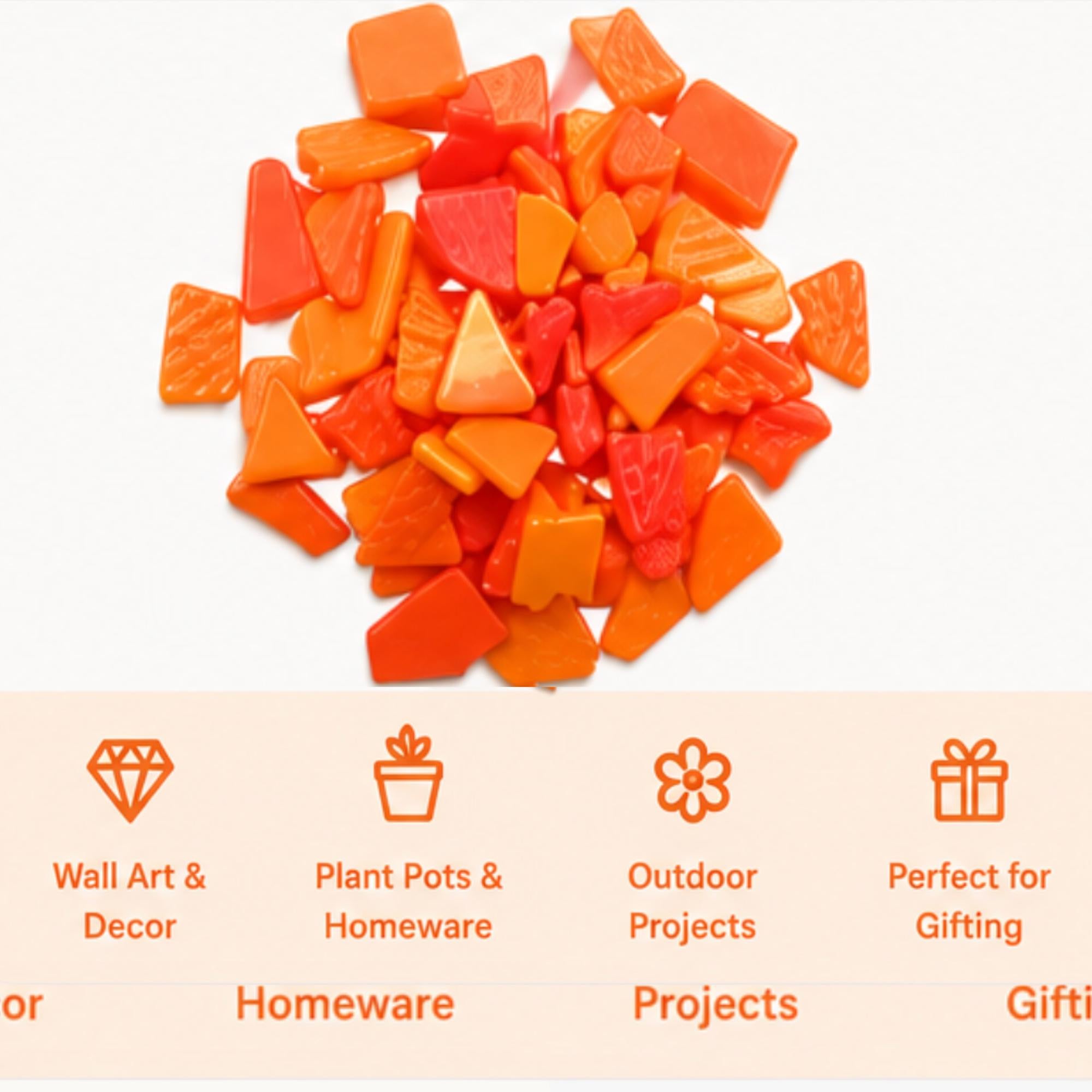 Sunburst Orange Snippet Mix – Sintered Glass Jigsaw Style Mosaic Tiles | 100g Pack | Mosaic Supplies