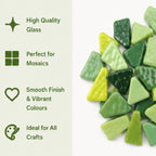 Foliage Greens Snippet Mix – Sintered Glass Jigsaw Style Mosaic Tiles | 100g Pack | Mosaic Supplies