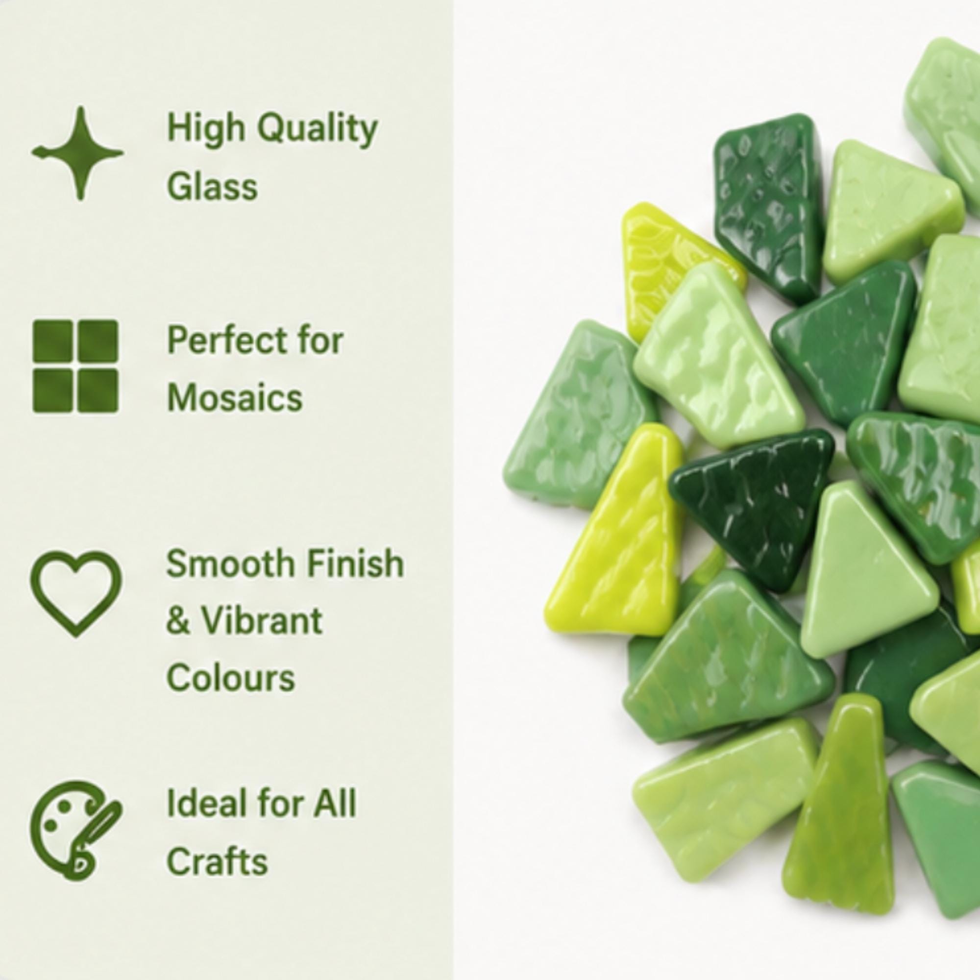Foliage Greens Snippet Mix – Sintered Glass Jigsaw Style Mosaic Tiles | 100g Pack | Mosaic Supplies
