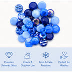 Blue Mix 12mm Optic Drops for Mosaic Artwork – Recycled Glass Tiles (50g Pack)