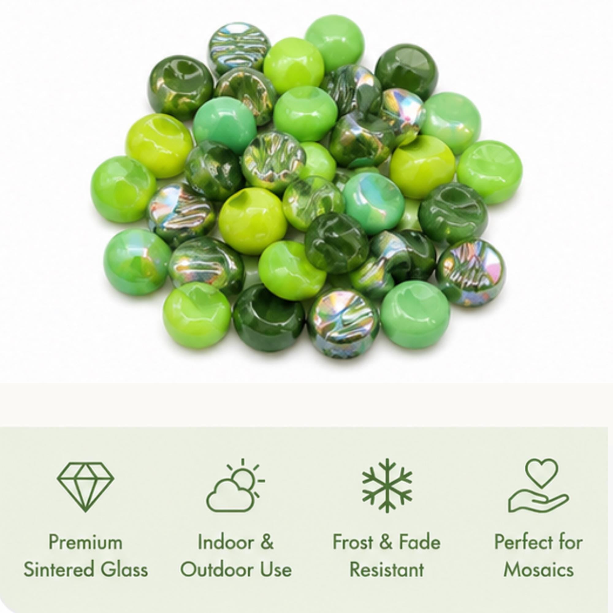 Forest Canopy Green Iridescent Glass Gems | 12mm Optic Drops for Mosaic Art (50g pack)