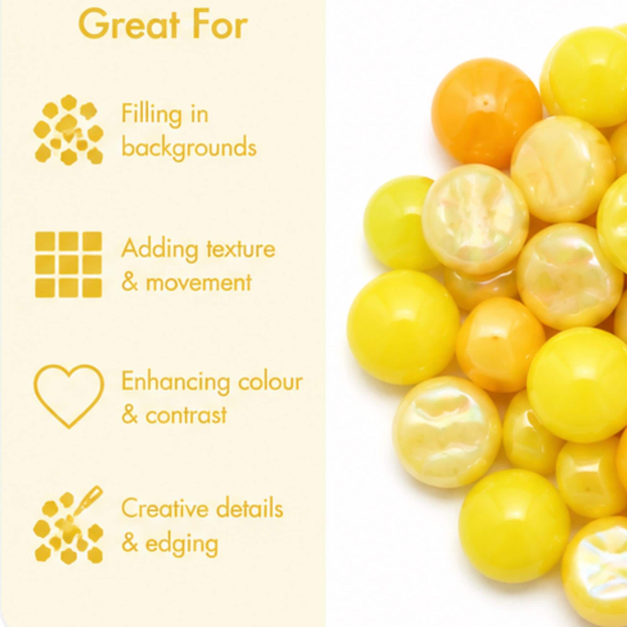 Sunburst Yellow and Amber 12mm Optic Drops for Mosaic Art Crafts & Embellishments (50g pack)