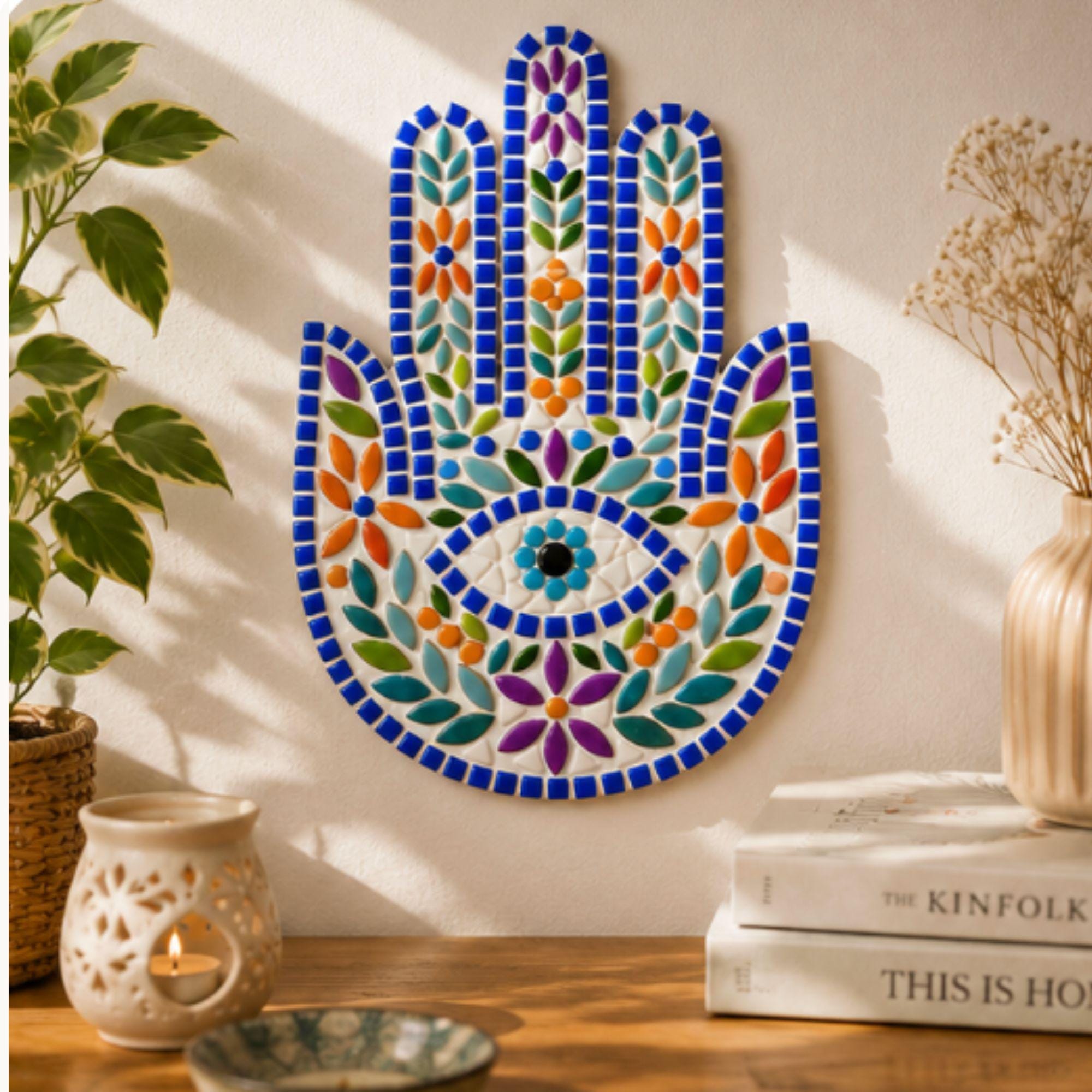 Folk Art Hamsa Hand Mosaic Kit | Beginner Craft Wall Hanging (No Cutting Required)