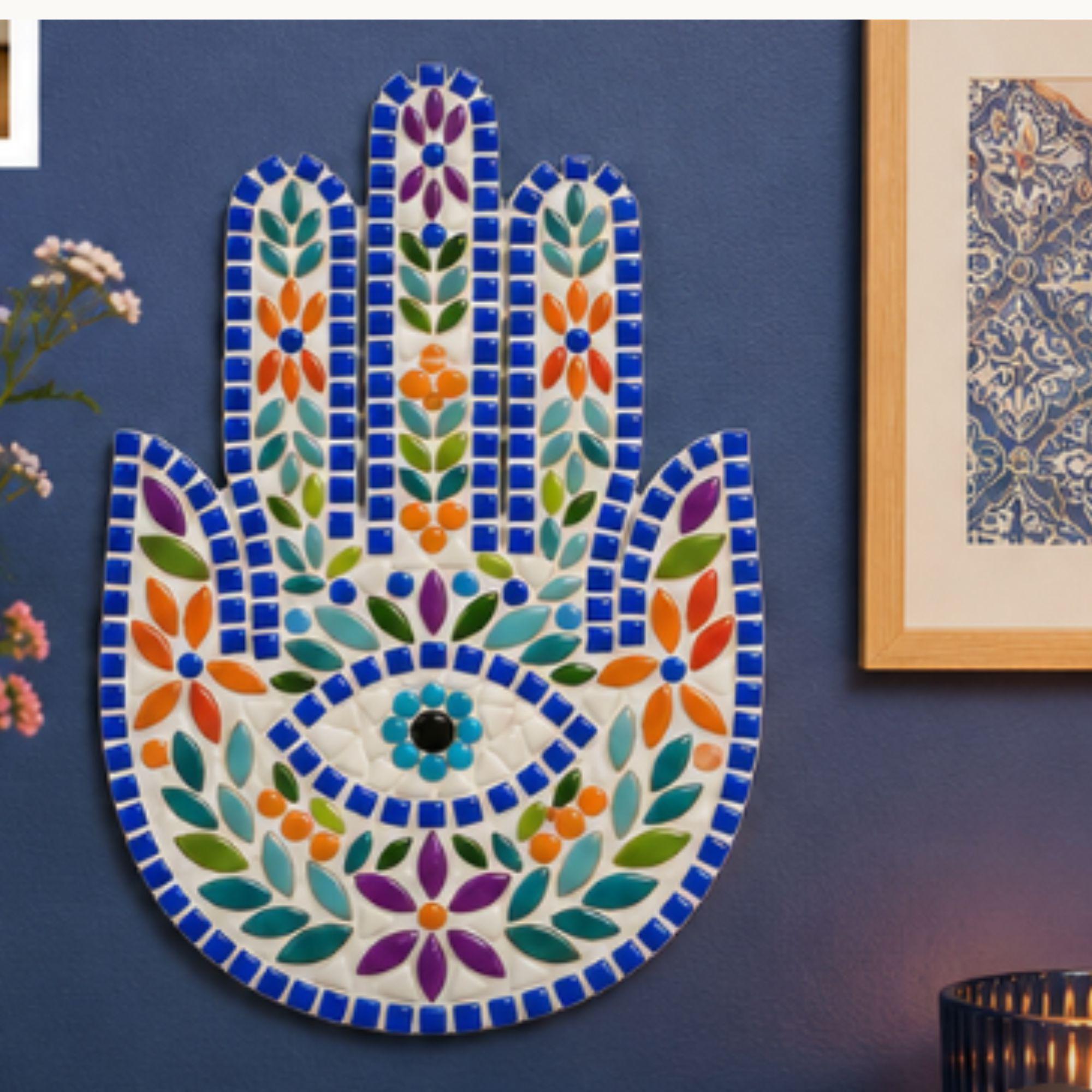 Folk Art Hamsa Hand Mosaic Kit | Beginner Craft Wall Hanging (No Cutting Required)
