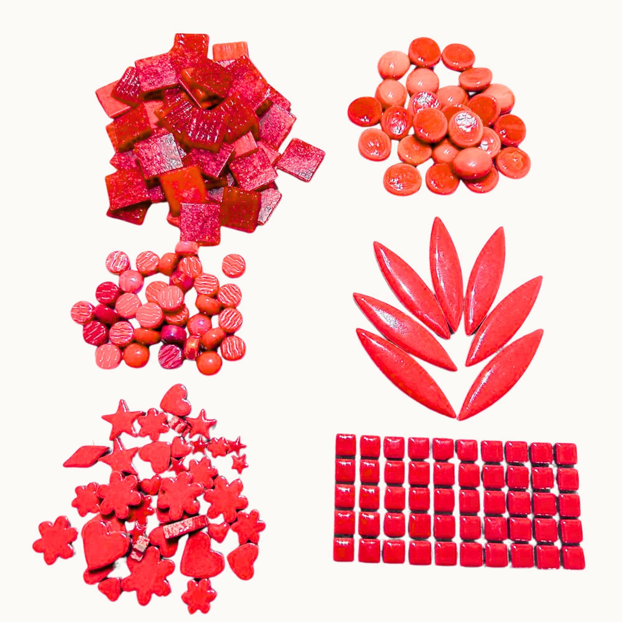 Red Mosaic Tile Starter Set – Ceramic, Glass, Vitreous Mix for Beginners
