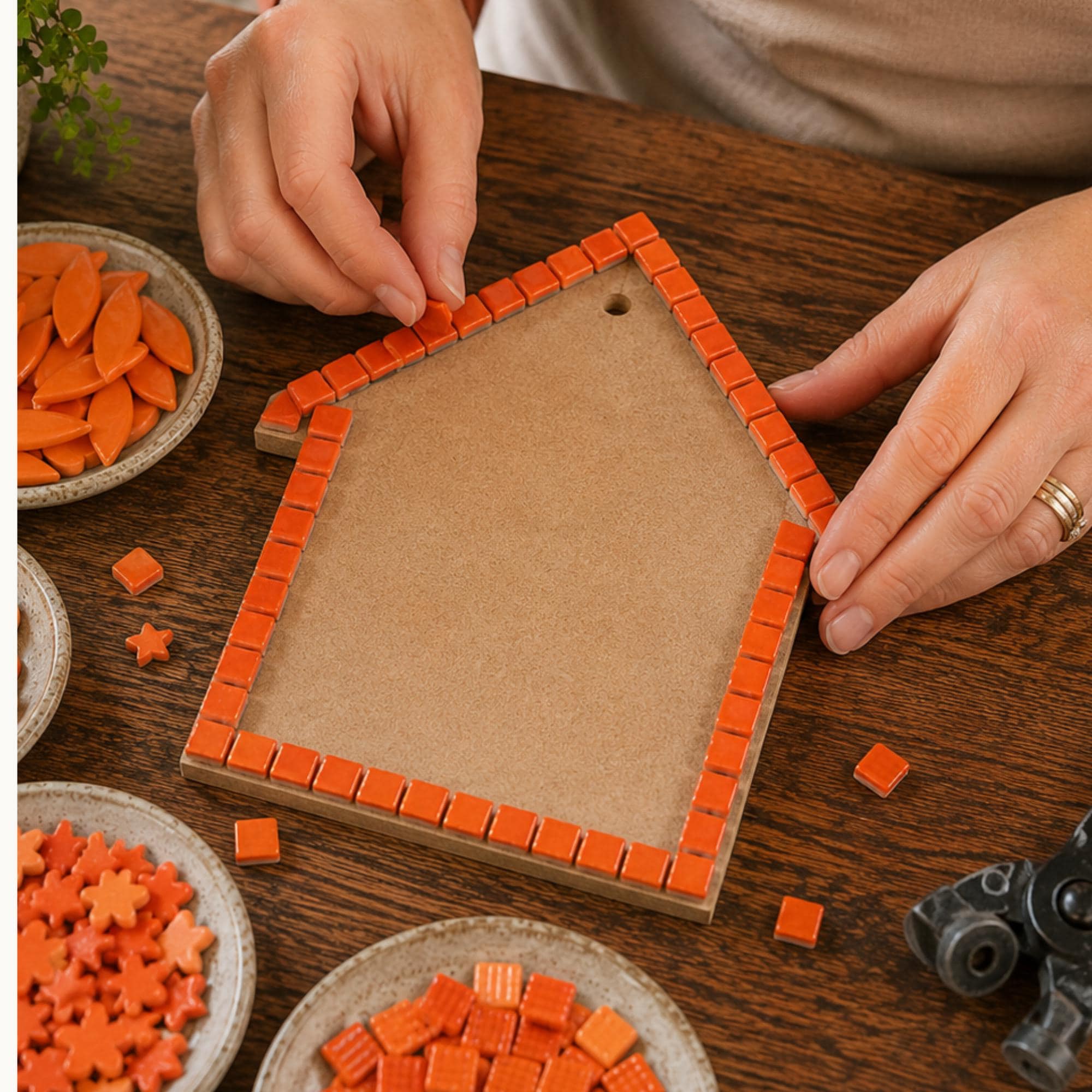 Orange Mosaic Tile Starter Set – Ceramic, Glass, Vitreous Mix for Beginners