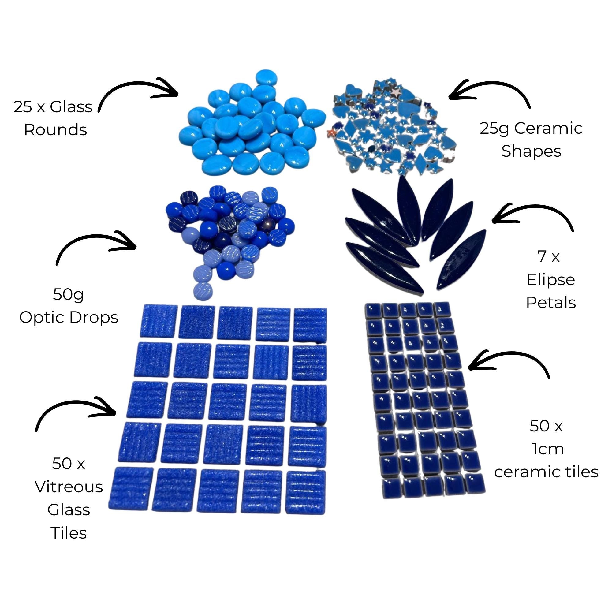 Blue Purple Mosaic Tile Starter Set – Ceramic, Glass, Vitreous Mix for Beginners
