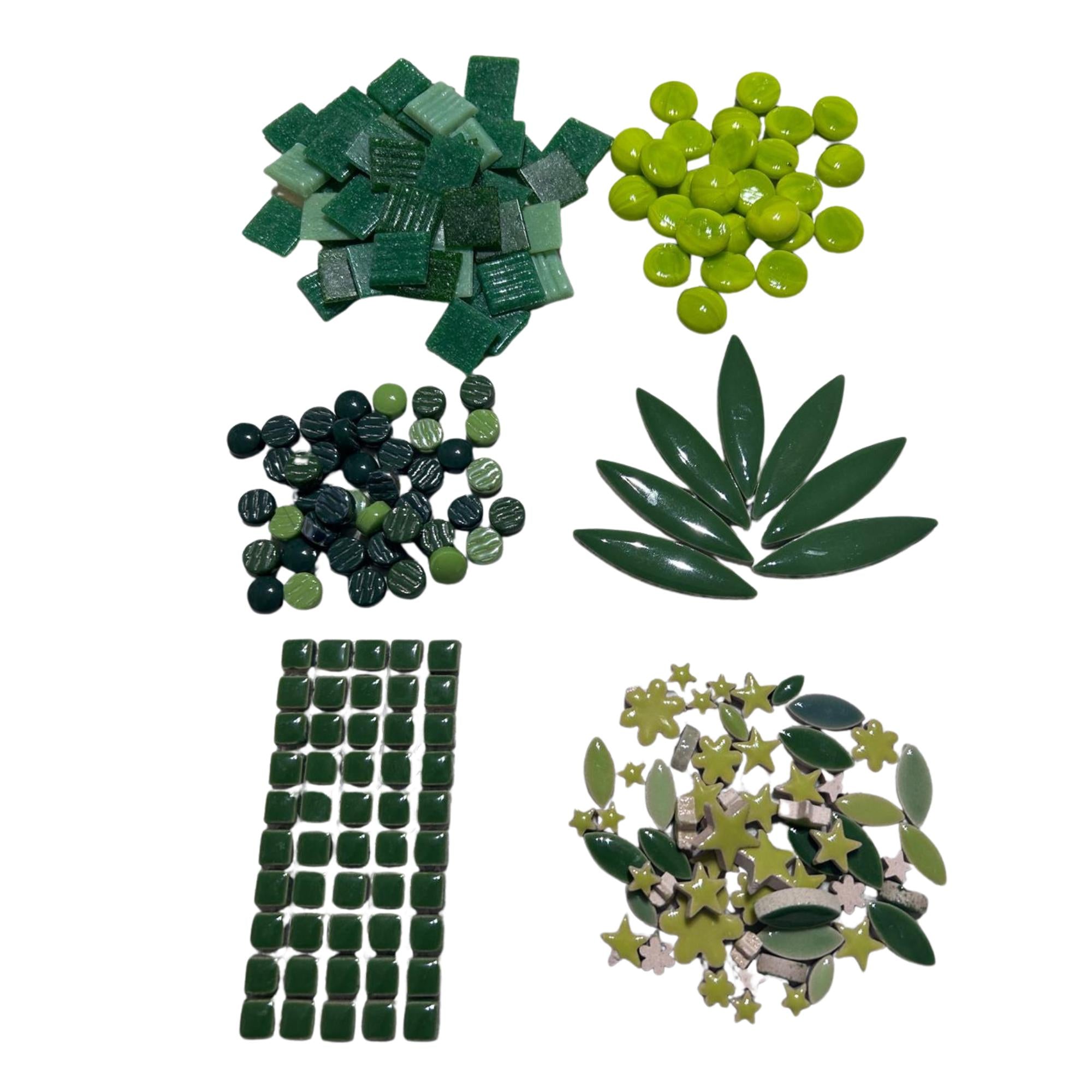 Green Mosaic Tile Starter Set – Ceramic, Glass, Vitreous Mix for Beginners