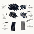 Black and Grey Mosaic Tile Starter Set – Ceramic, Glass, Vitreous Mix for Beginners