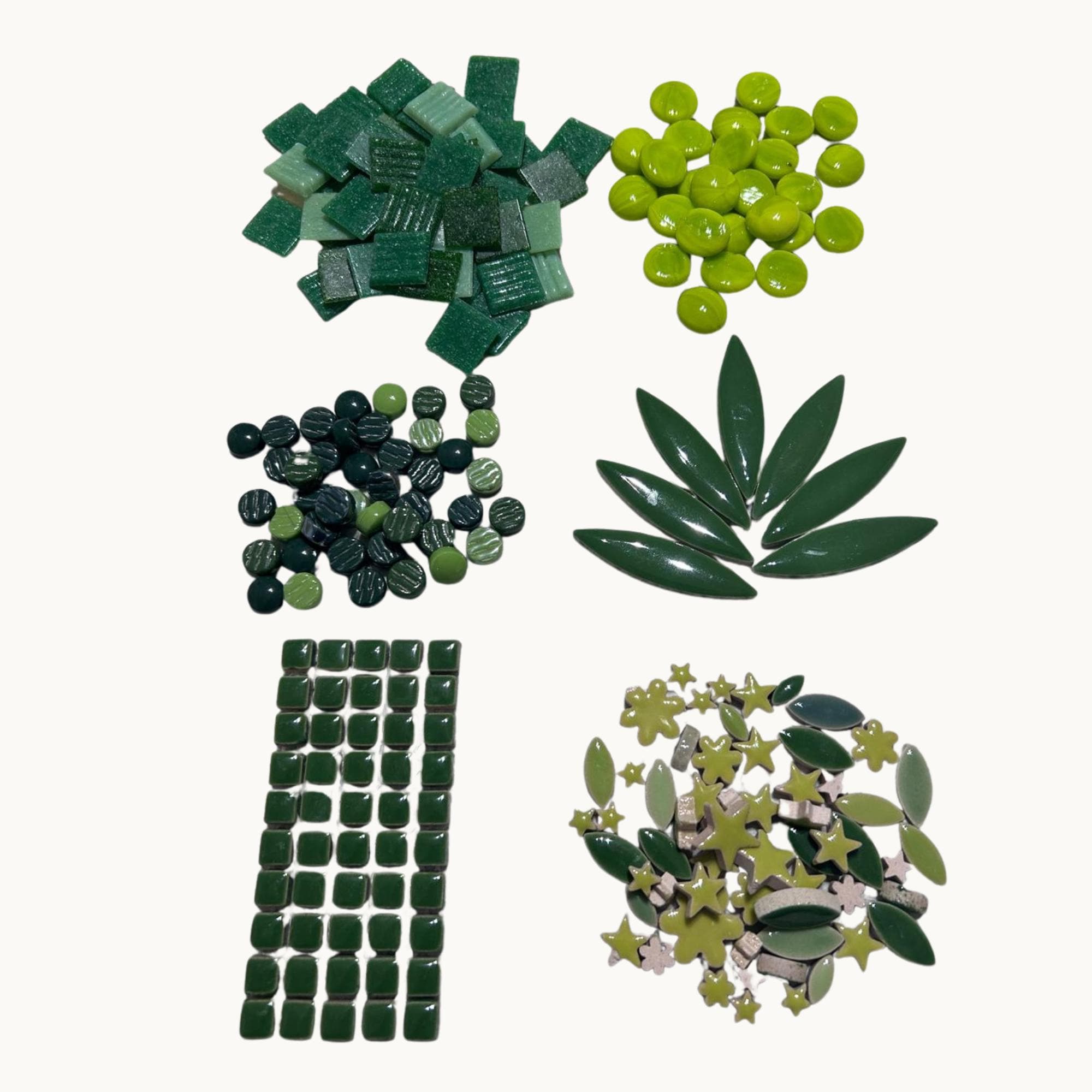 Green Mosaic Tile Starter Set – Ceramic, Glass, Vitreous Mix for Beginners