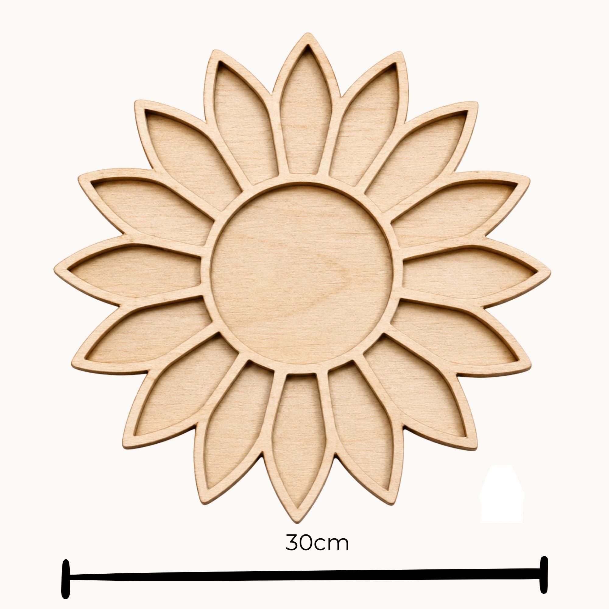 Large Wooden Sunflower Mosaic Base – 30cm | Boho Sunflower Craft Blank | Premium Quality Laser Cut Wooden Shape