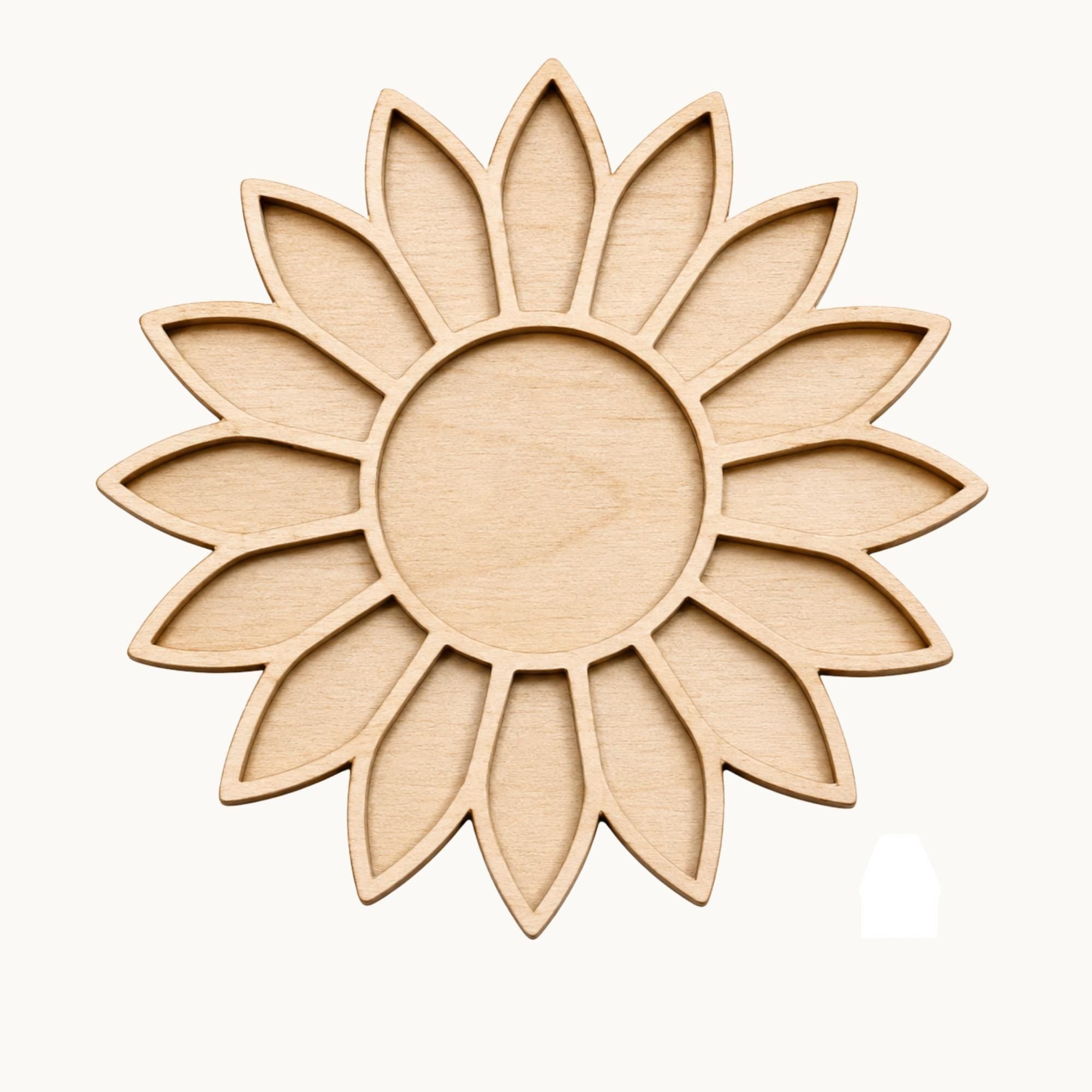 Laser Cut Wooden Sunflower Mosaic Base | 20cm Craft Shape for Broken China