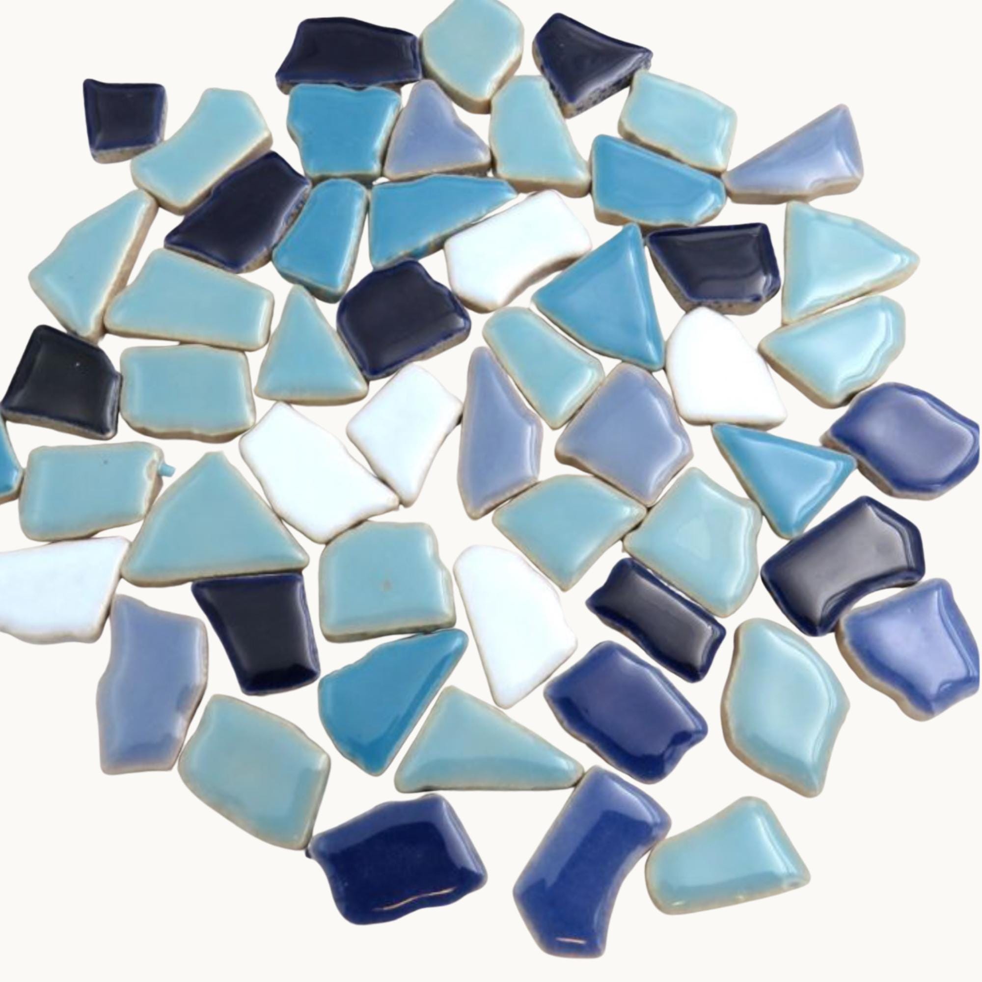 Free Dive Jigsaw Mosaic Tiles – Blue and White Ceramic Mix, No-Cut Pieces