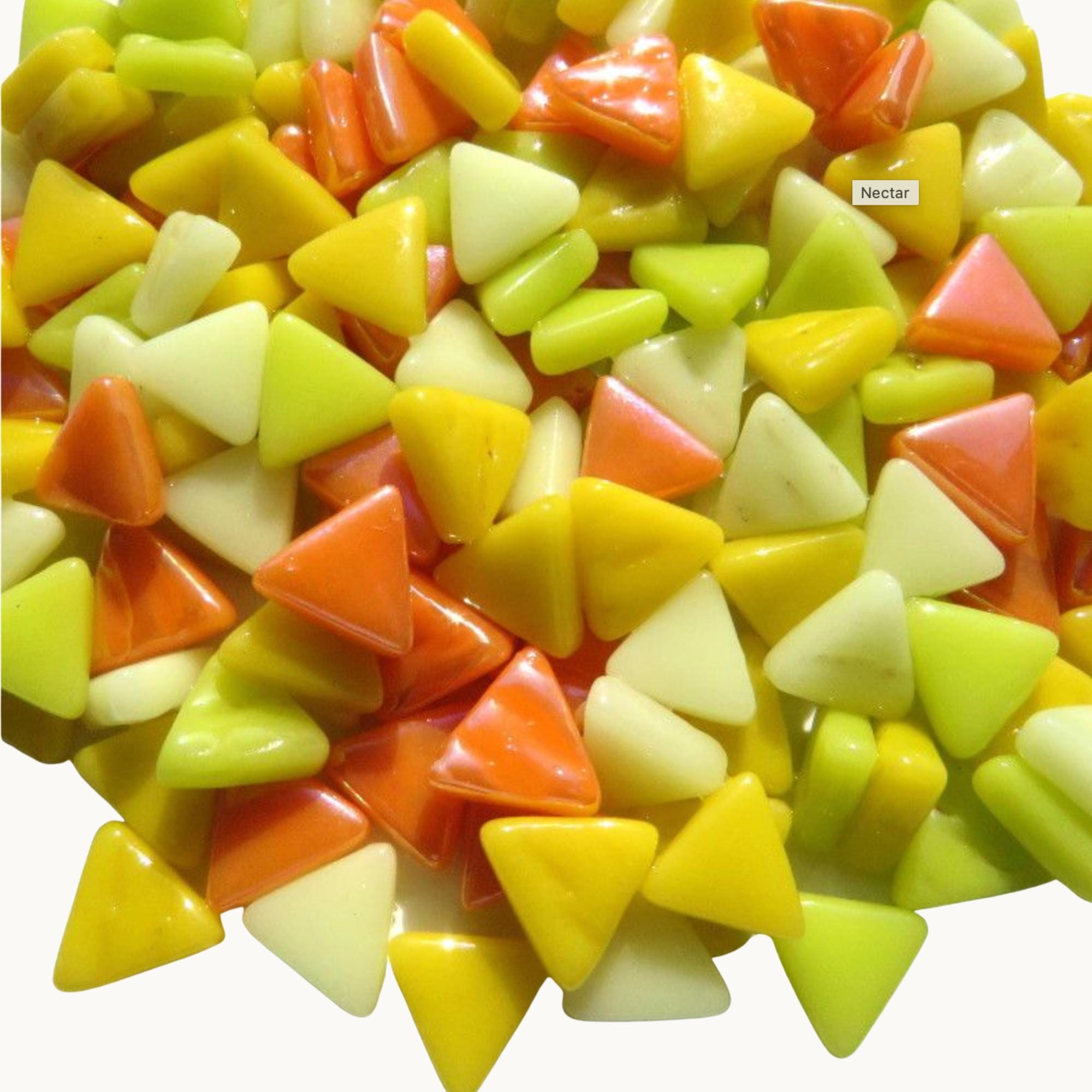 Nectar Yellow Orange Mini Triangle Mosaic Tiles – Recycled Glass Artwork (50g Pack)