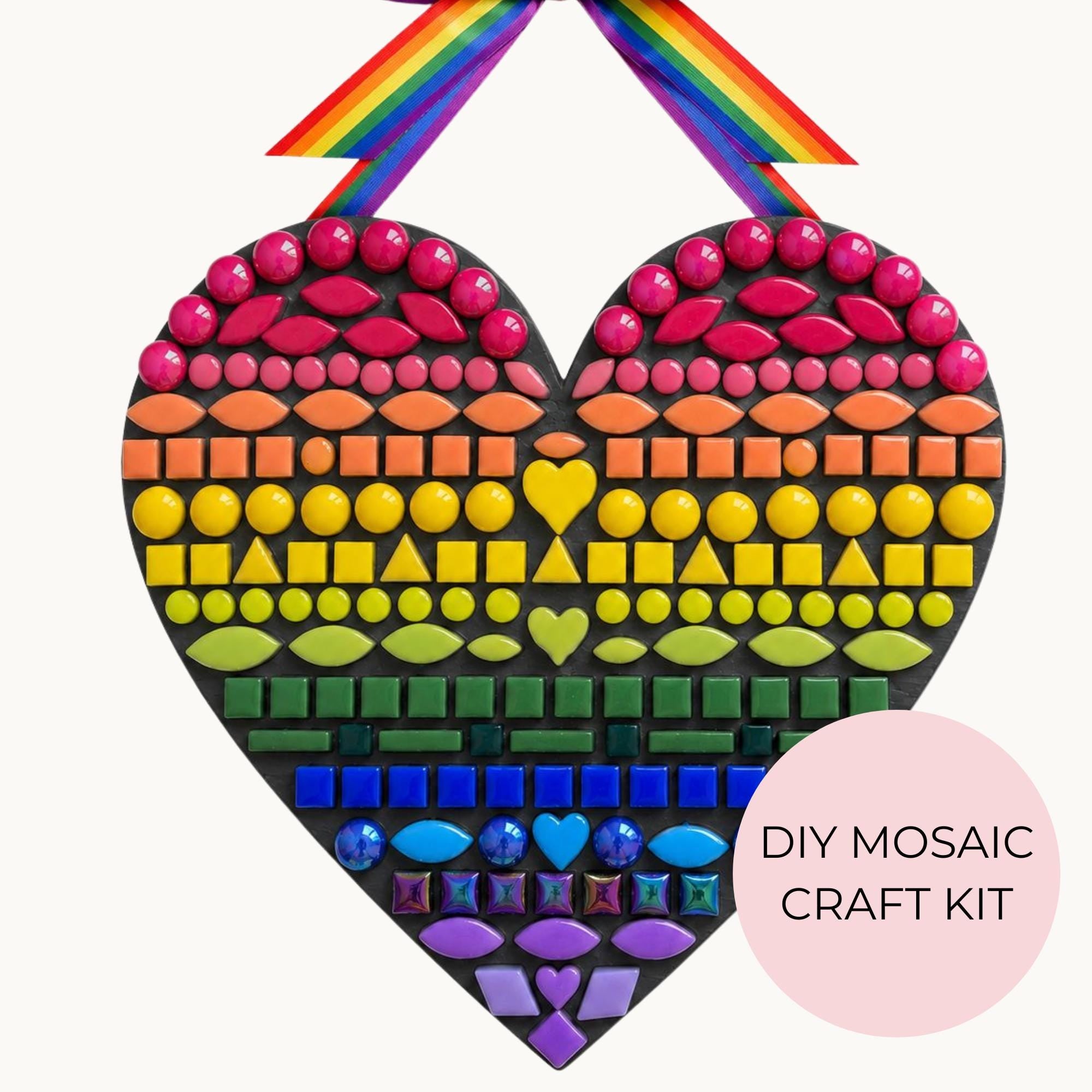 Geometric Rainbow Mosaic Heart Kit – Beginner Friendly DIY Craft Box