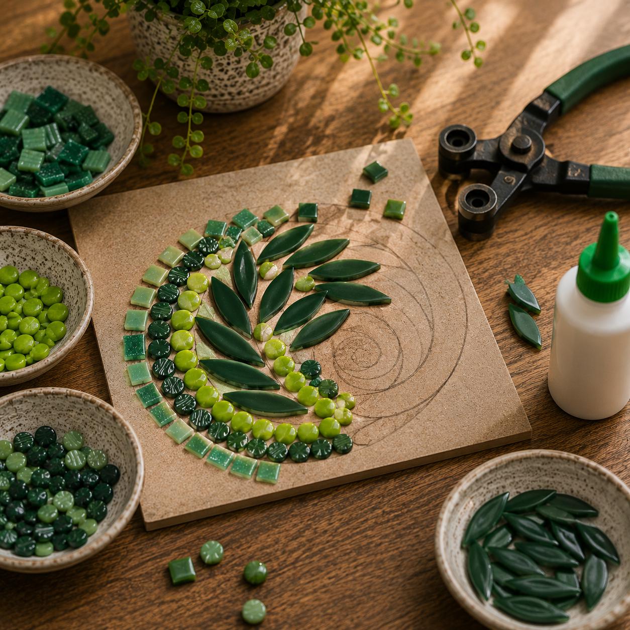 Forest Canopy Green Iridescent Glass Gems | 12mm Optic Drops for Mosaic Art (50g pack)