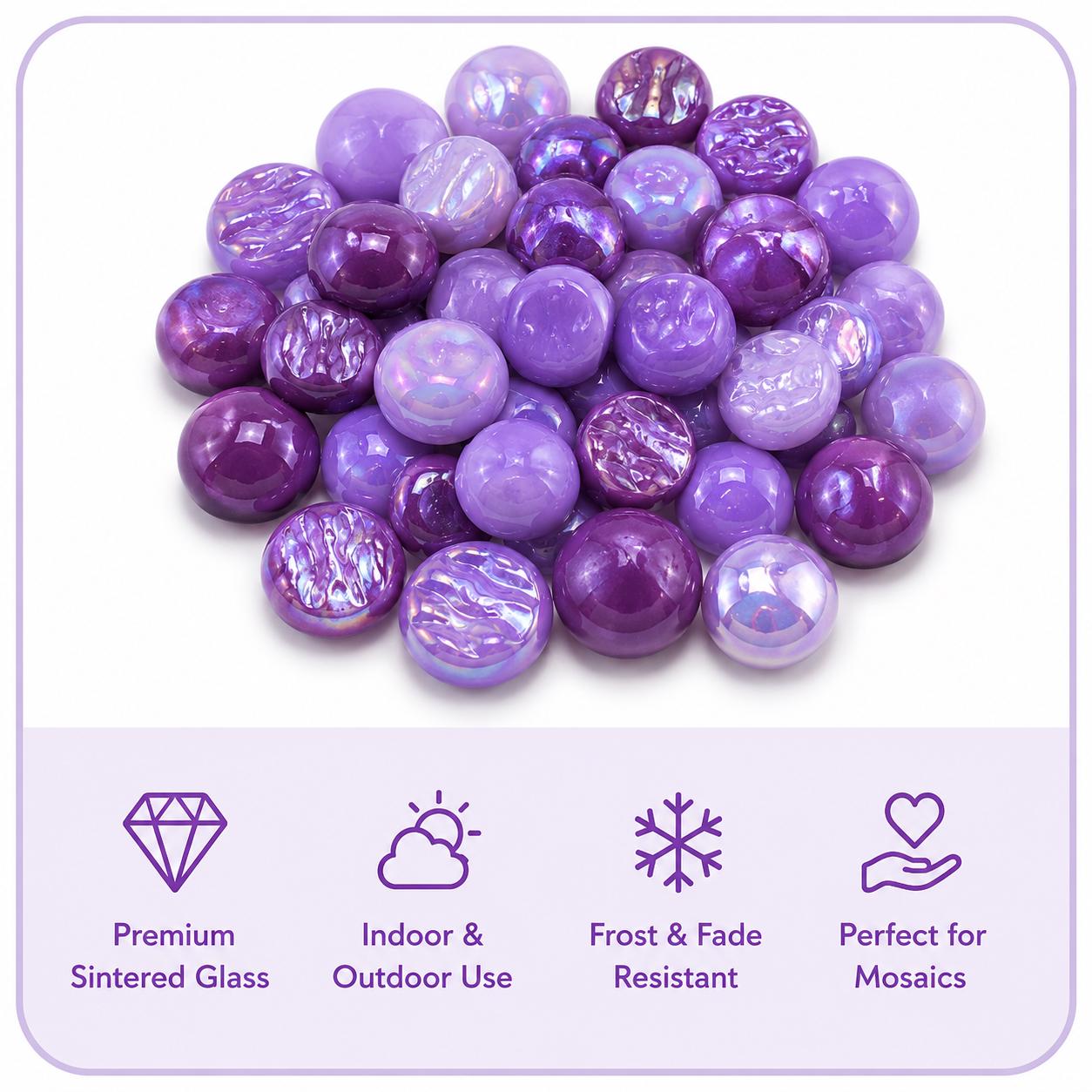 Lavender Dream Purple Iridescent Mosaic Glass Gems | 12mm Optic Drops for Mosaic Art, Crafts, Embellishments (50g pack)