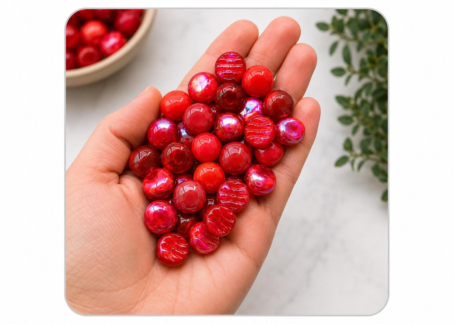 Scarlet Desire Iridescent Glass Gems | 12mm Red Optic Drops for Mosaics (50g)