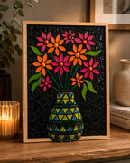 3D Midnight Blooms Flower Vase Mosaic Kit | Framed Mosaic Craft Kit | DIY Mosaic Wall Art Craft Kit | Beginner to Intermediate Mosaic Kit