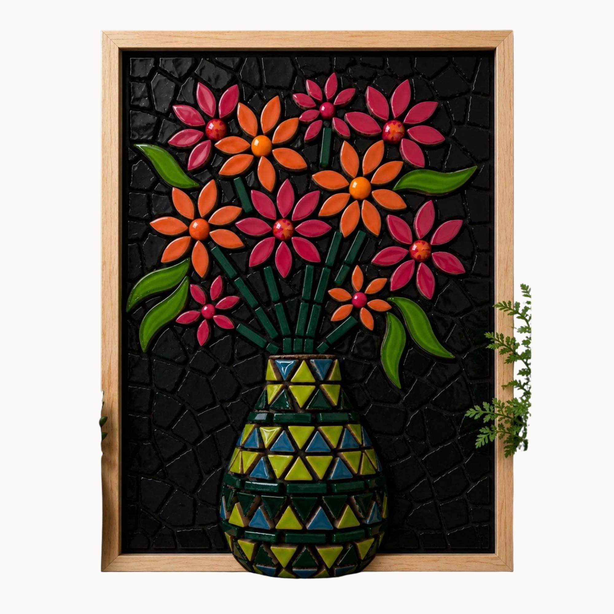 3D Midnight Blooms Flower Vase Mosaic Kit | Framed Mosaic Craft Kit | DIY Mosaic Wall Art Craft Kit | Beginner to Intermediate Mosaic Kit