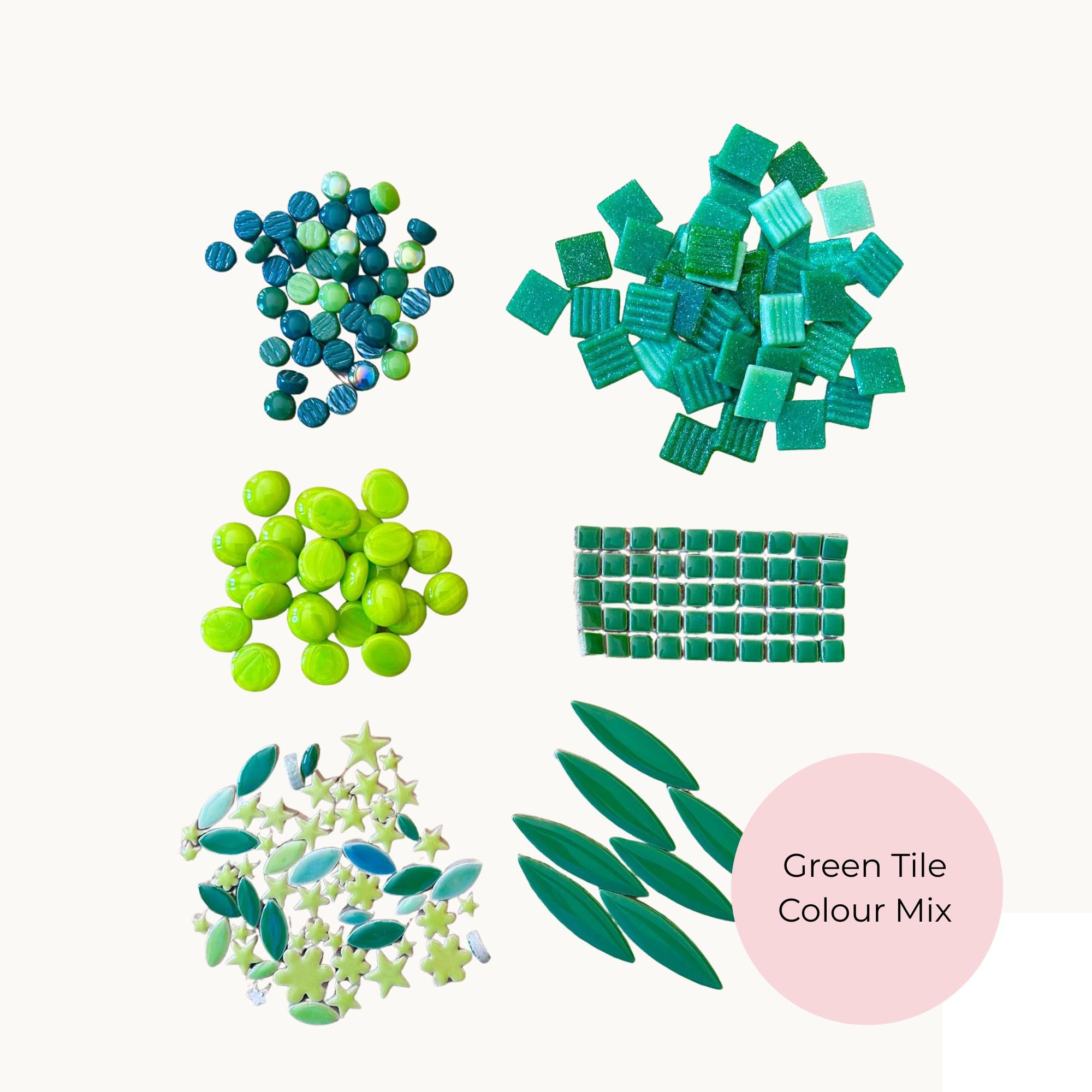 Green Mosaic Tile Starter Set – Ceramic, Glass, Vitreous Mix for Beginners