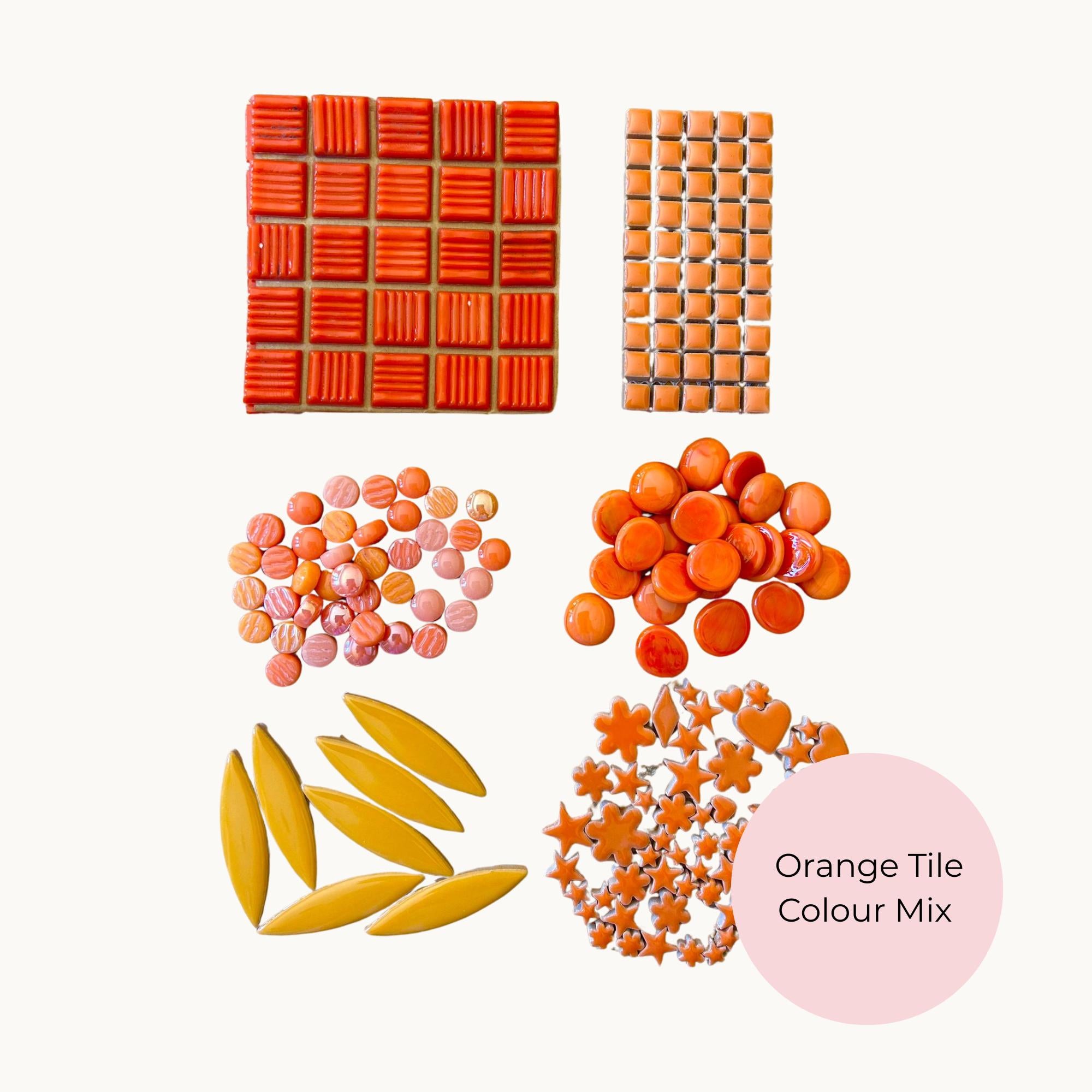 Orange Mosaic Tile Starter Set – Ceramic, Glass, Vitreous Mix for Beginners