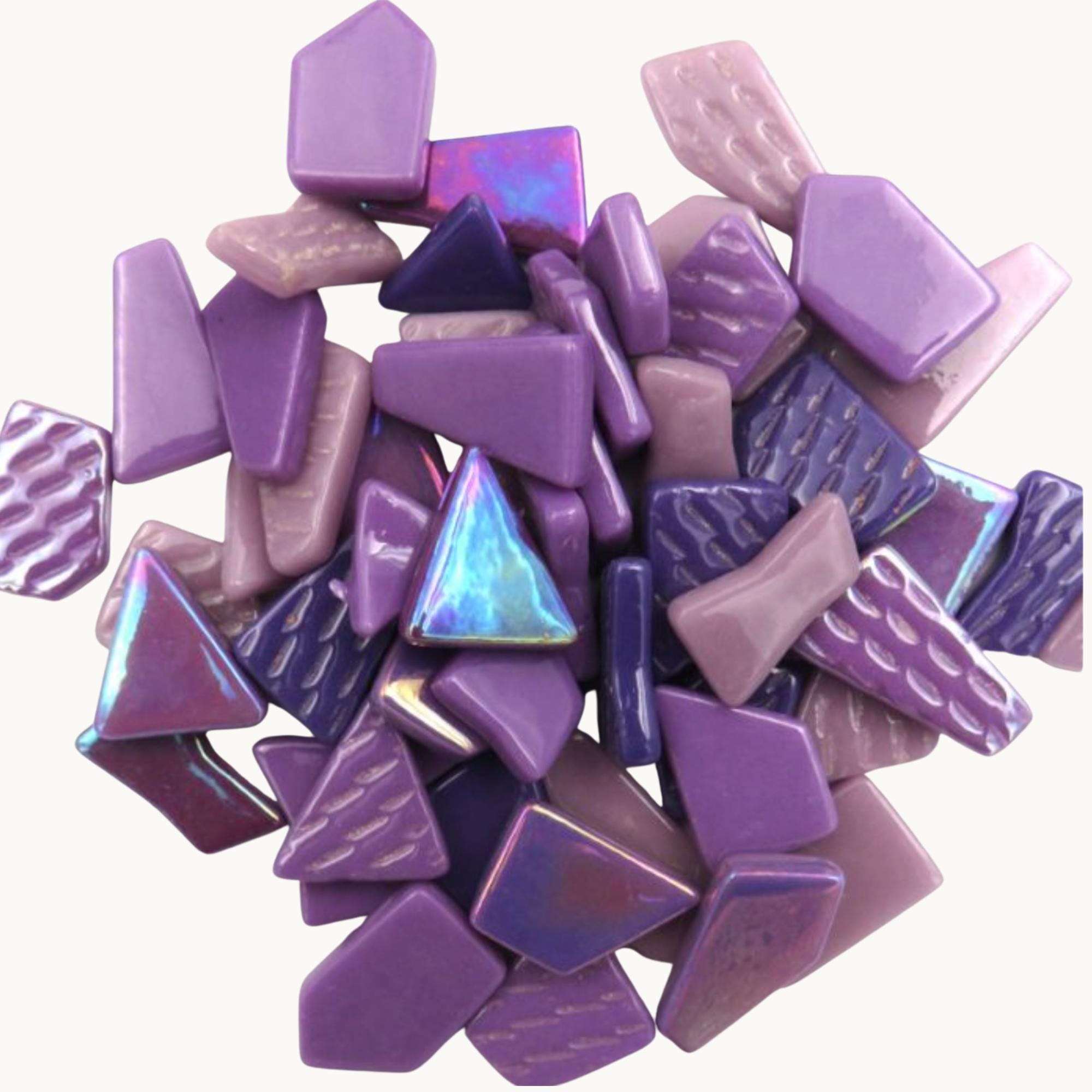 Mistral Purple Snippet Mix – Sintered Glass Jigsaw Style Mosaic Tiles | 100g Pack | Mosaic Supplies