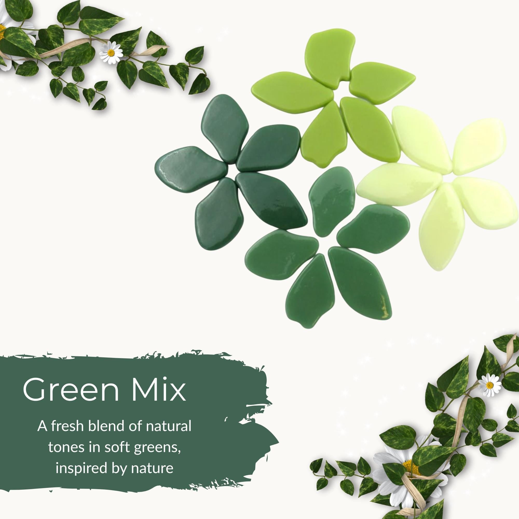 Recycled Glass Mosaic Petals – Free Form Green Mix (15 Piece)