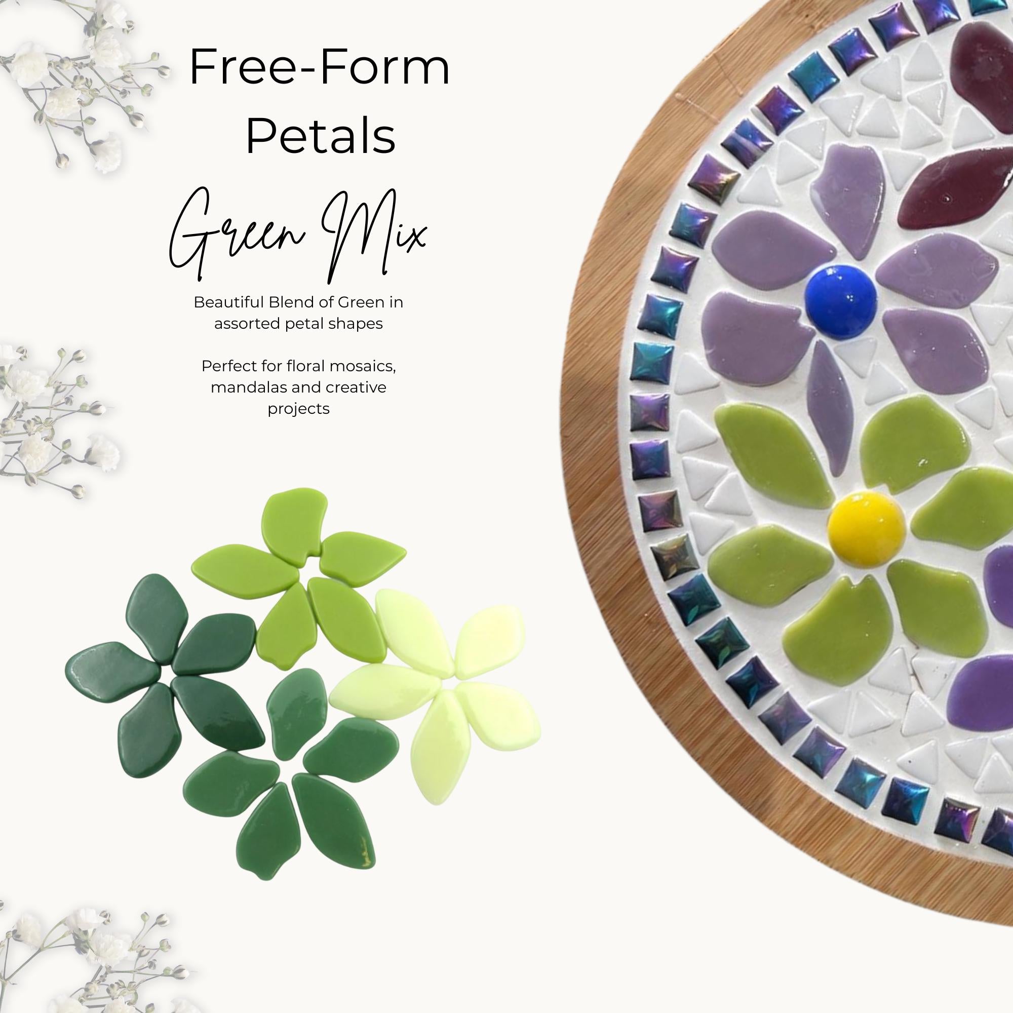 Recycled Glass Mosaic Petals – Free Form Green Mix (15 Piece)