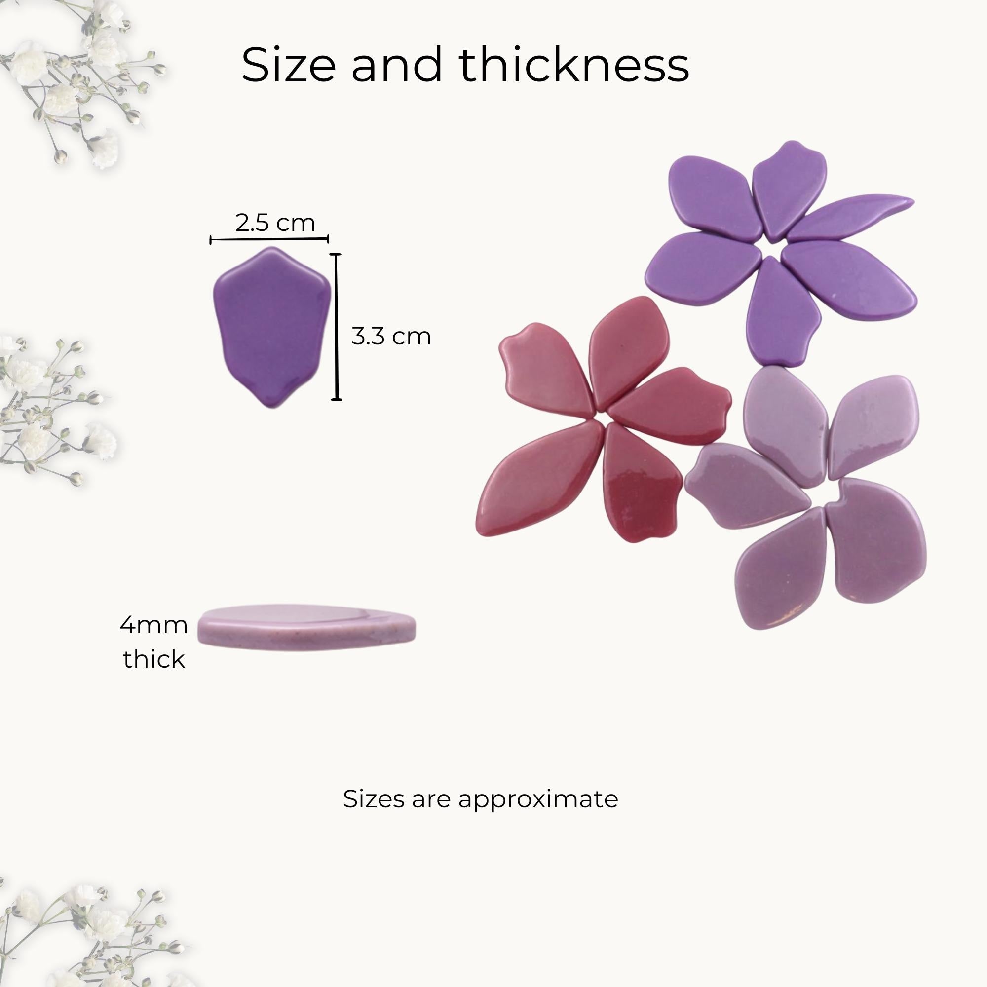 Recycled Glass Mosaic Petals – Free Form Purple Mix, 15 Piece Craft Supplies