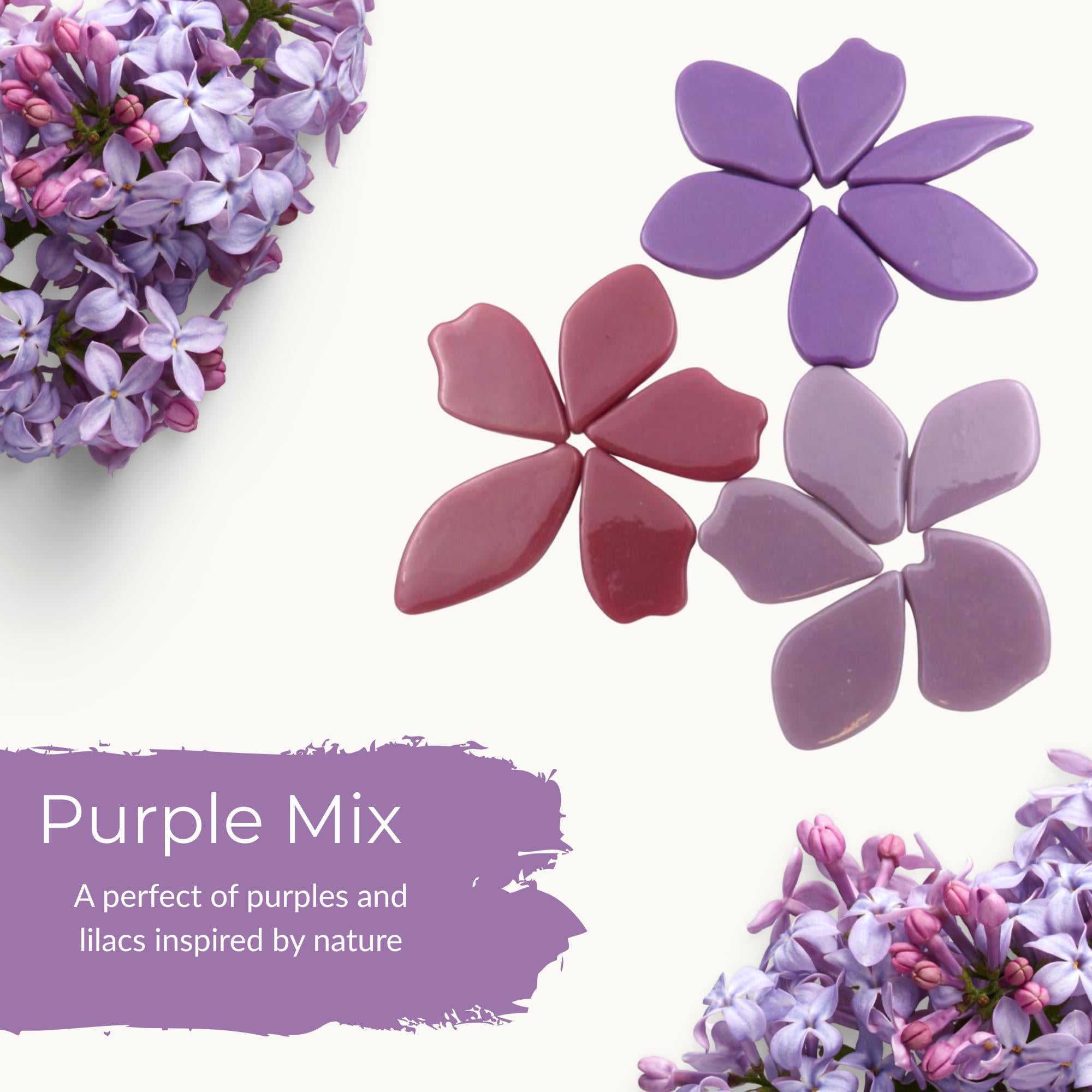 Recycled Glass Mosaic Petals – Free Form Purple Mix, 15 Piece Craft Supplies