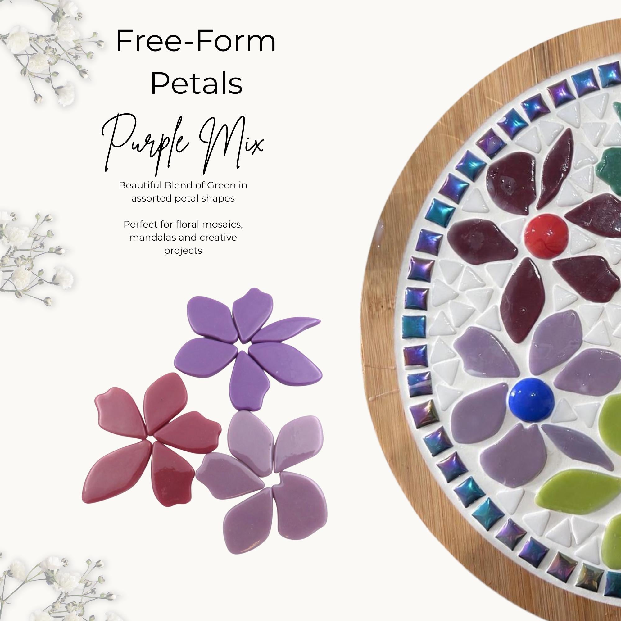 Recycled Glass Mosaic Petals – Free Form Purple Mix, 15 Piece Craft Supplies