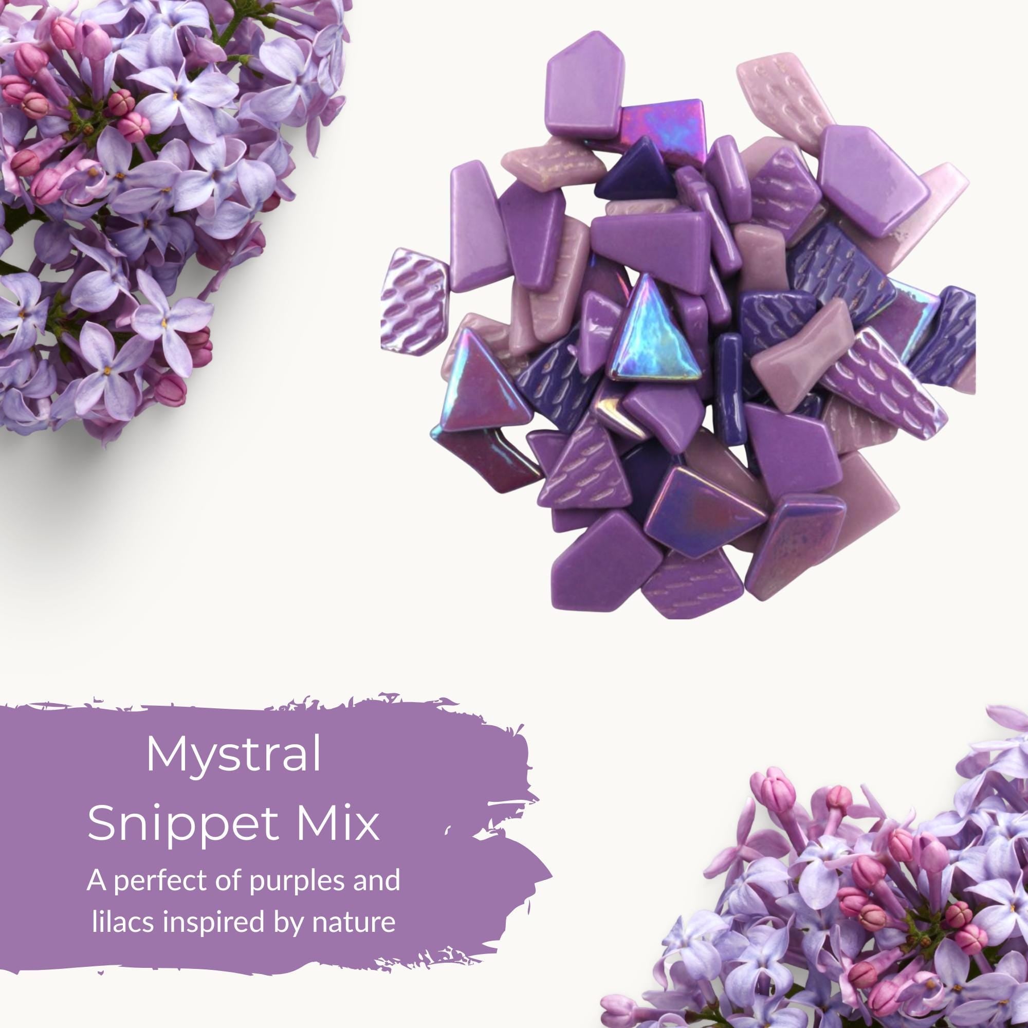 Mistral Purple Snippet Mix – Sintered Glass Jigsaw Style Mosaic Tiles | 100g Pack | Mosaic Supplies