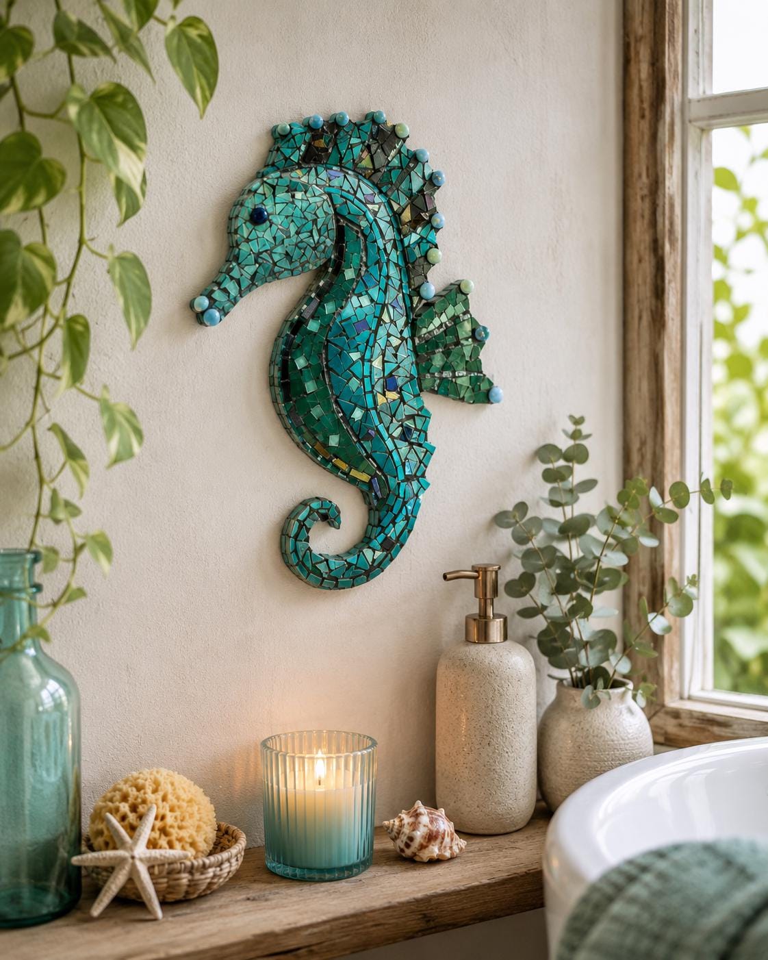 Saskia's Seahorse Mosaic Kit - Beginner-Friendly DIY Craft - requires some cutting, Perfect Gift
