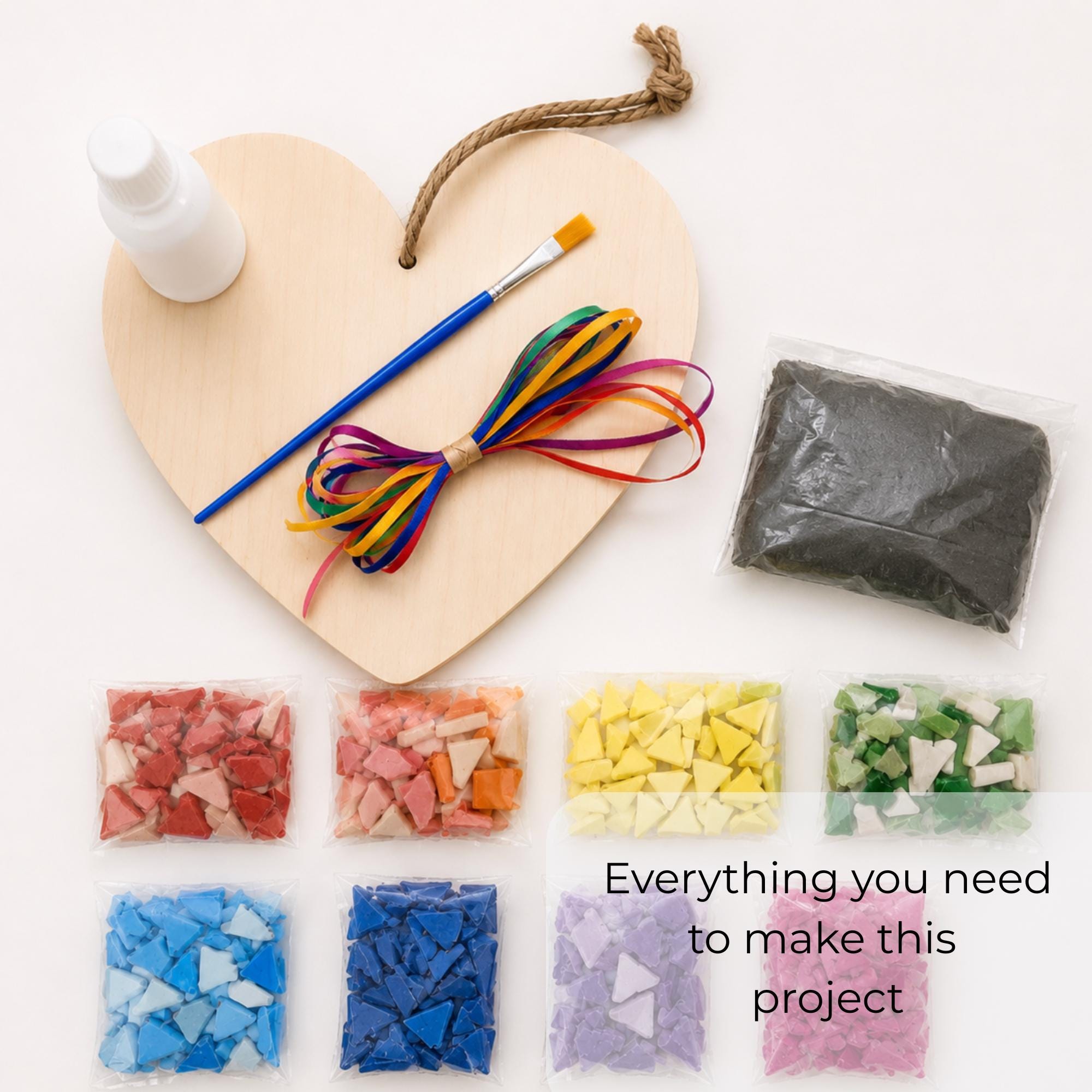 Geometric Rainbow Mosaic Heart Kit – Beginner Friendly DIY Craft Box