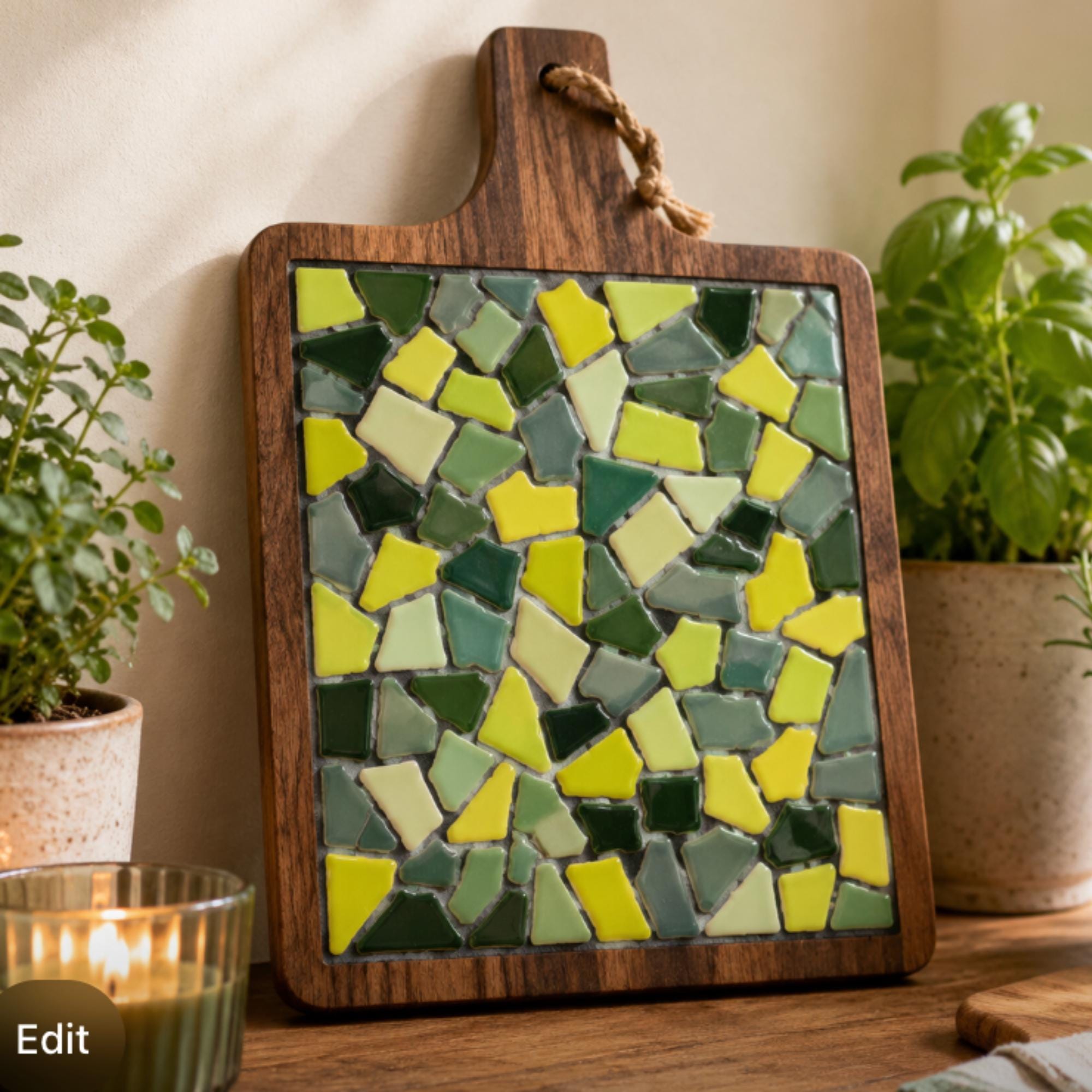DIY Mosaic Food Platter Kit – Rustic Acacia Wood Serving Board, Beginner Craft Project