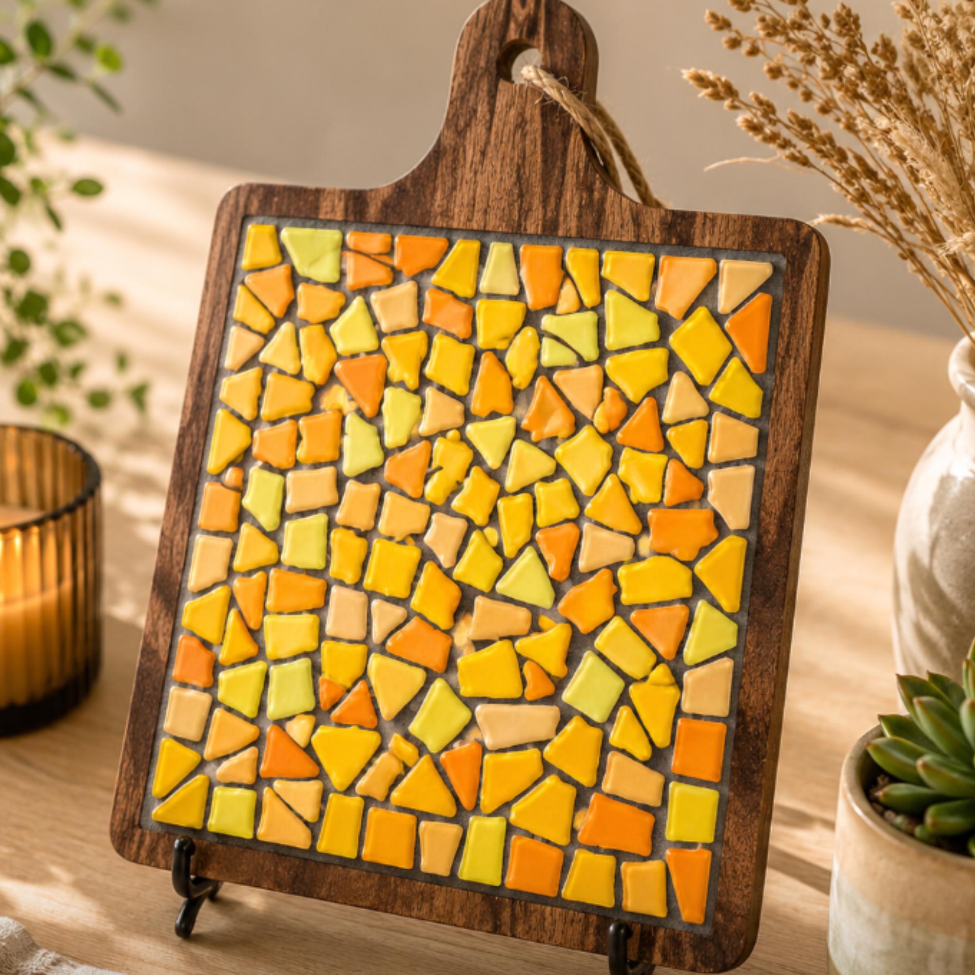 DIY Mosaic Food Platter Kit – Rustic Acacia Wood Serving Board, Beginner Craft Project