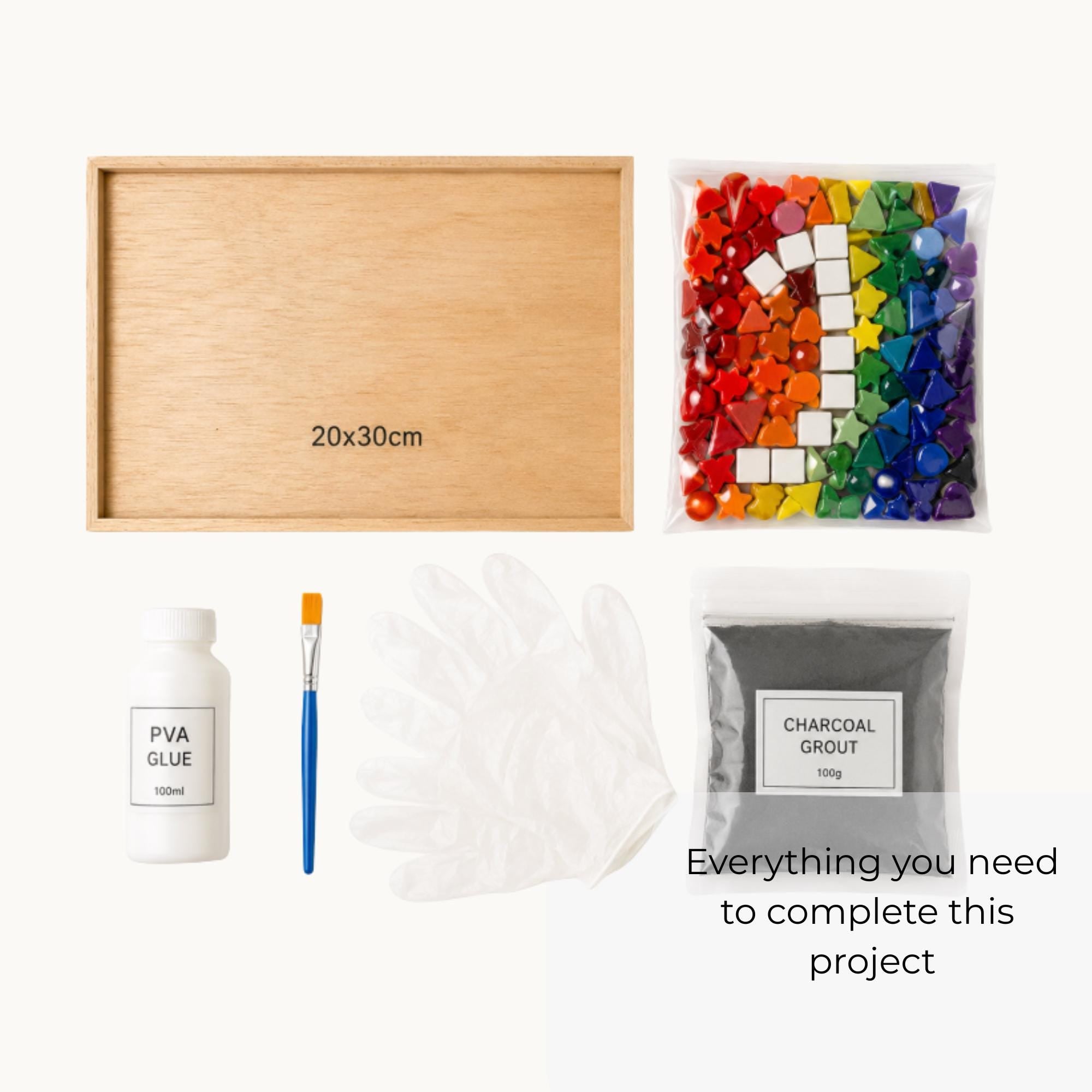 DIY Rainbow Door Number Mosaic Craft Kit – Acacia Wood Base, Colorful Tiles, Charms