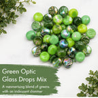 Forest Canopy Green Iridescent Glass Gems | 12mm Optic Drops for Mosaic Art (50g pack)