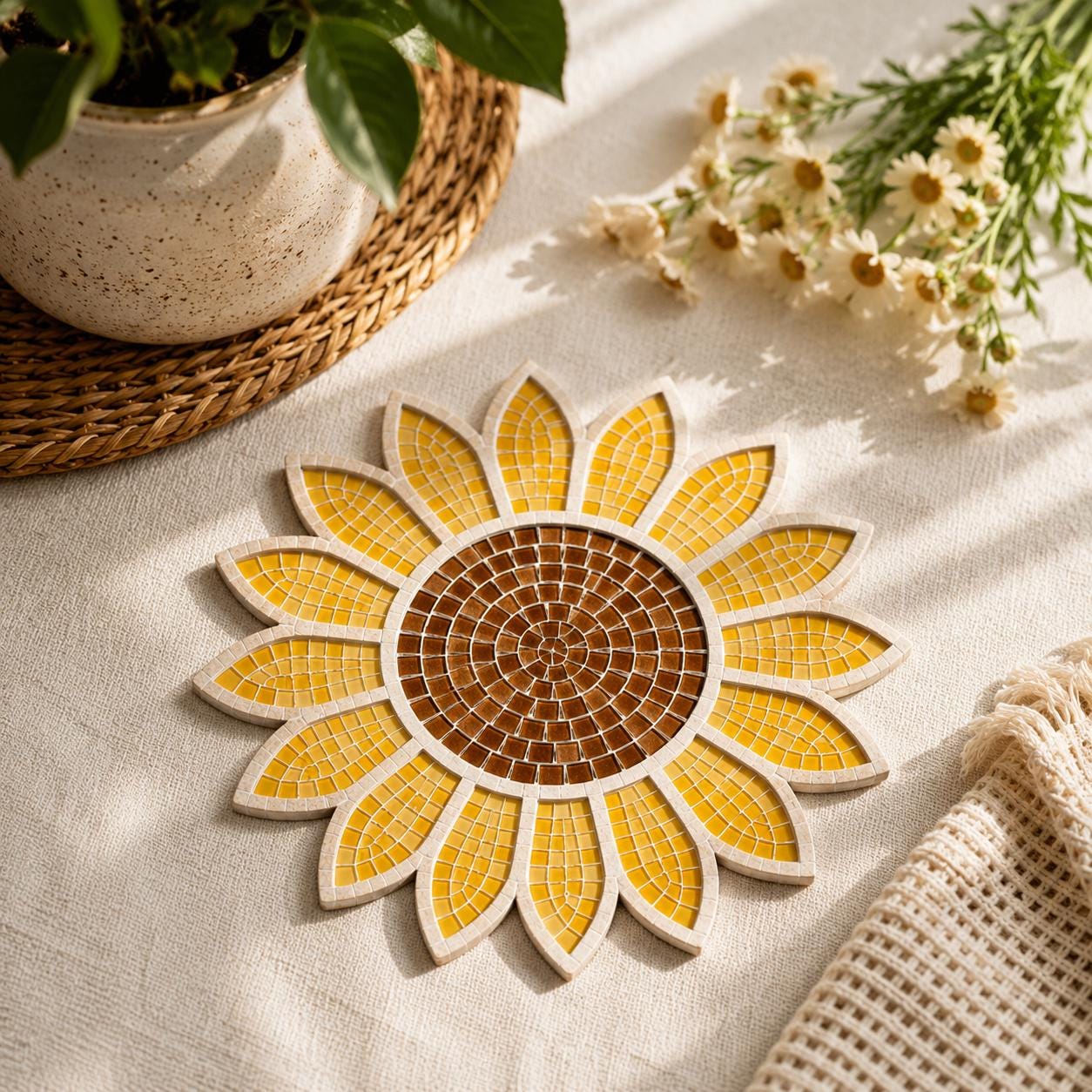 Large Wooden Sunflower Mosaic Base – 30cm | Boho Sunflower Craft Blank | Premium Quality Laser Cut Wooden Shape