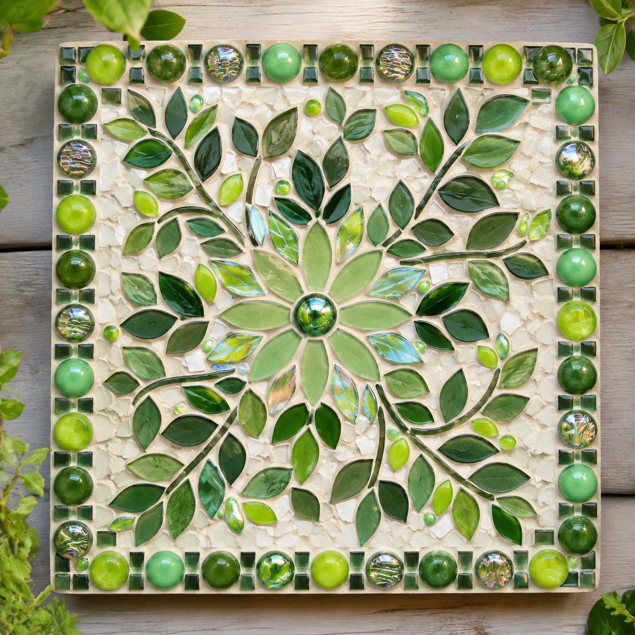 Forest Canopy Green Iridescent Glass Gems | 12mm Optic Drops for Mosaic Art (50g pack)