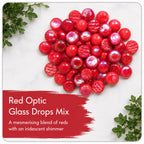 Scarlet Desire Iridescent Glass Gems | 12mm Red Optic Drops for Mosaics (50g)