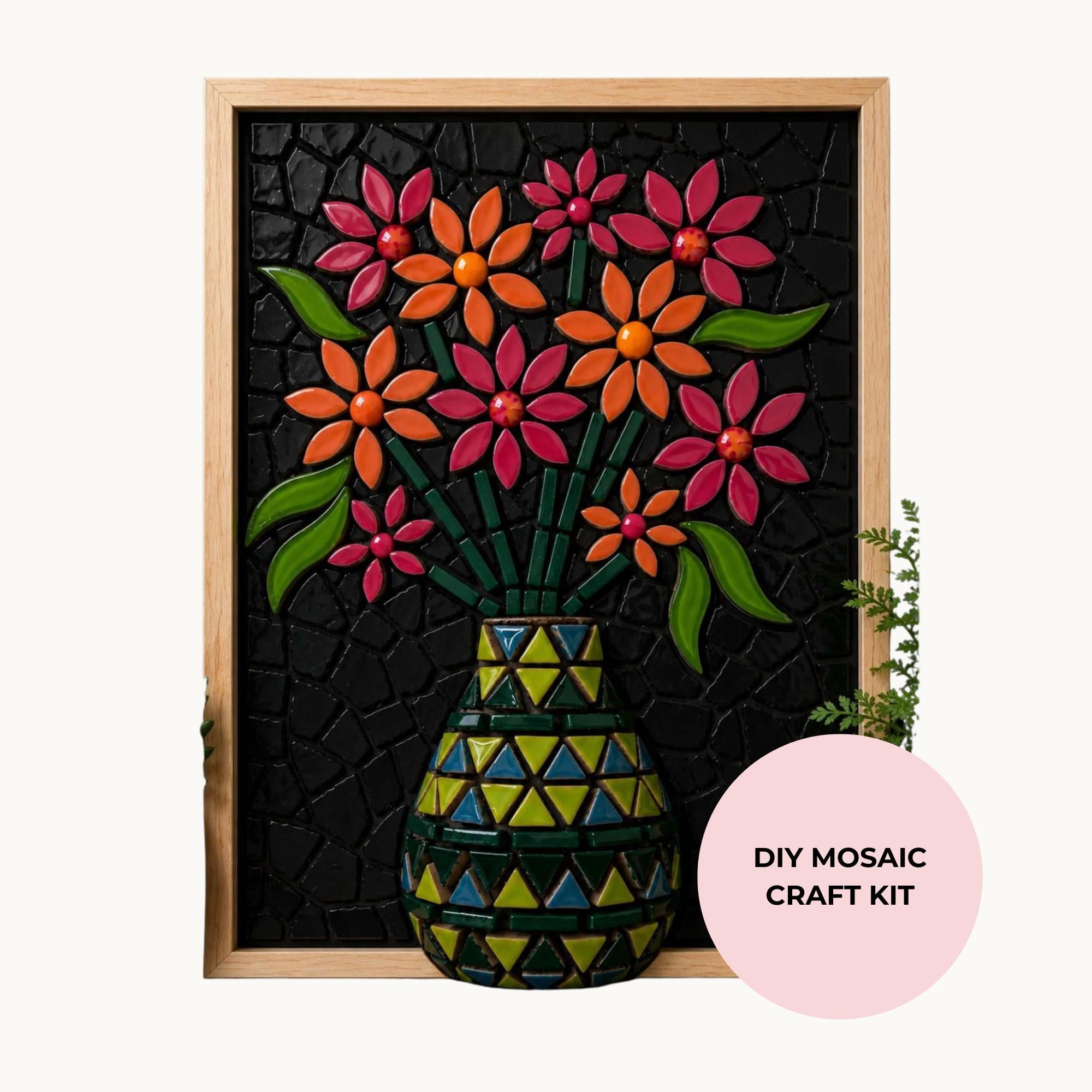 3D Midnight Blooms Flower Vase Mosaic Kit | Framed Mosaic Craft Kit | DIY Mosaic Wall Art Craft Kit | Beginner to Intermediate Mosaic Kit